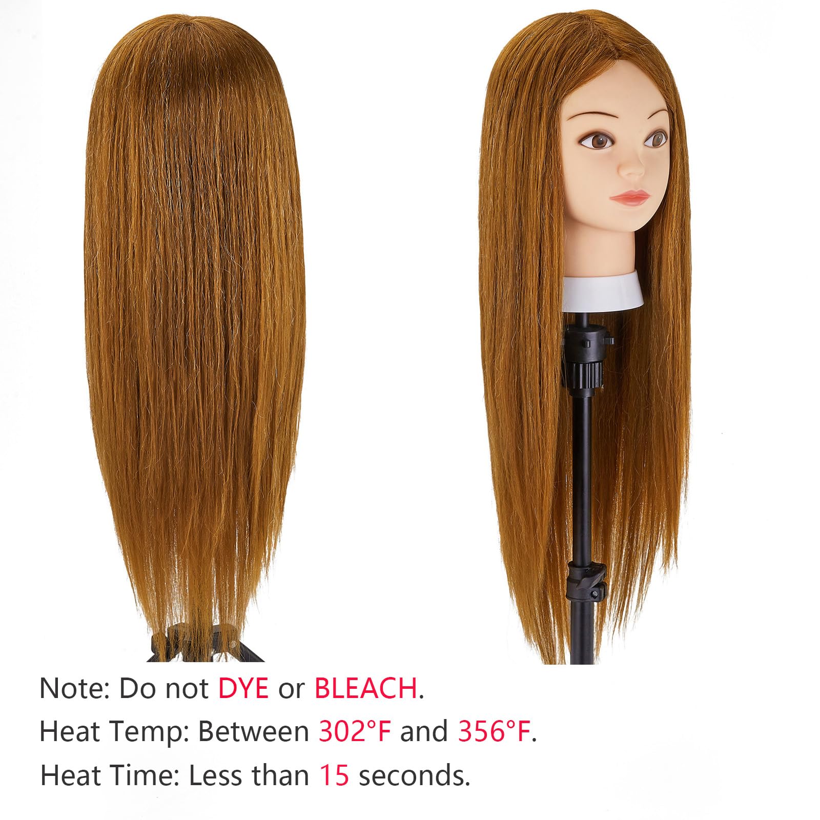 White Smoke Mannequin Head with 80% Human Hair, 28'' Doll Head for Cosmetology & Hairdresser, Real Hair Cosmetology Makeup Hairdressing Training Head