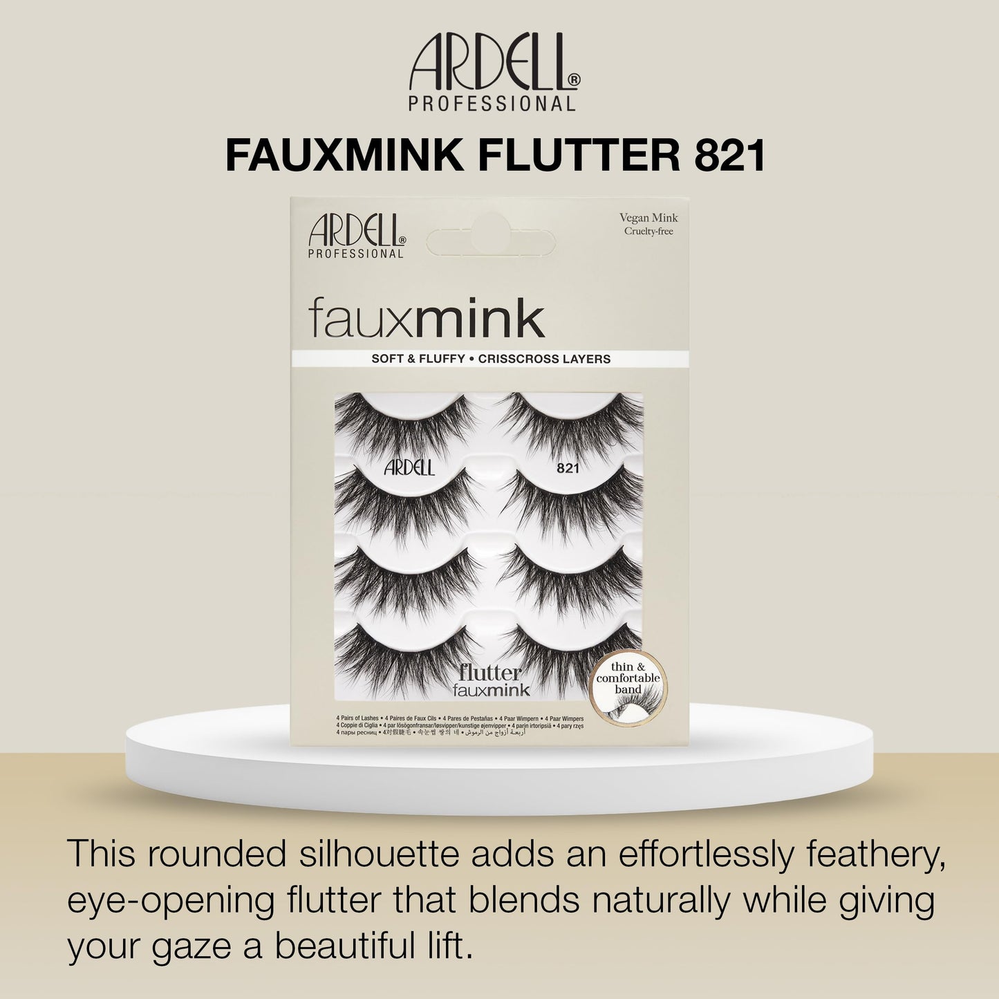 Light Gray Ardell Faux Mink Lashes Flutter 821 – Soft & Fluffy False Eyelashes, Vegan Mink, Crisscross Layered Strip Lashes with Thin Band, 4 Pairs