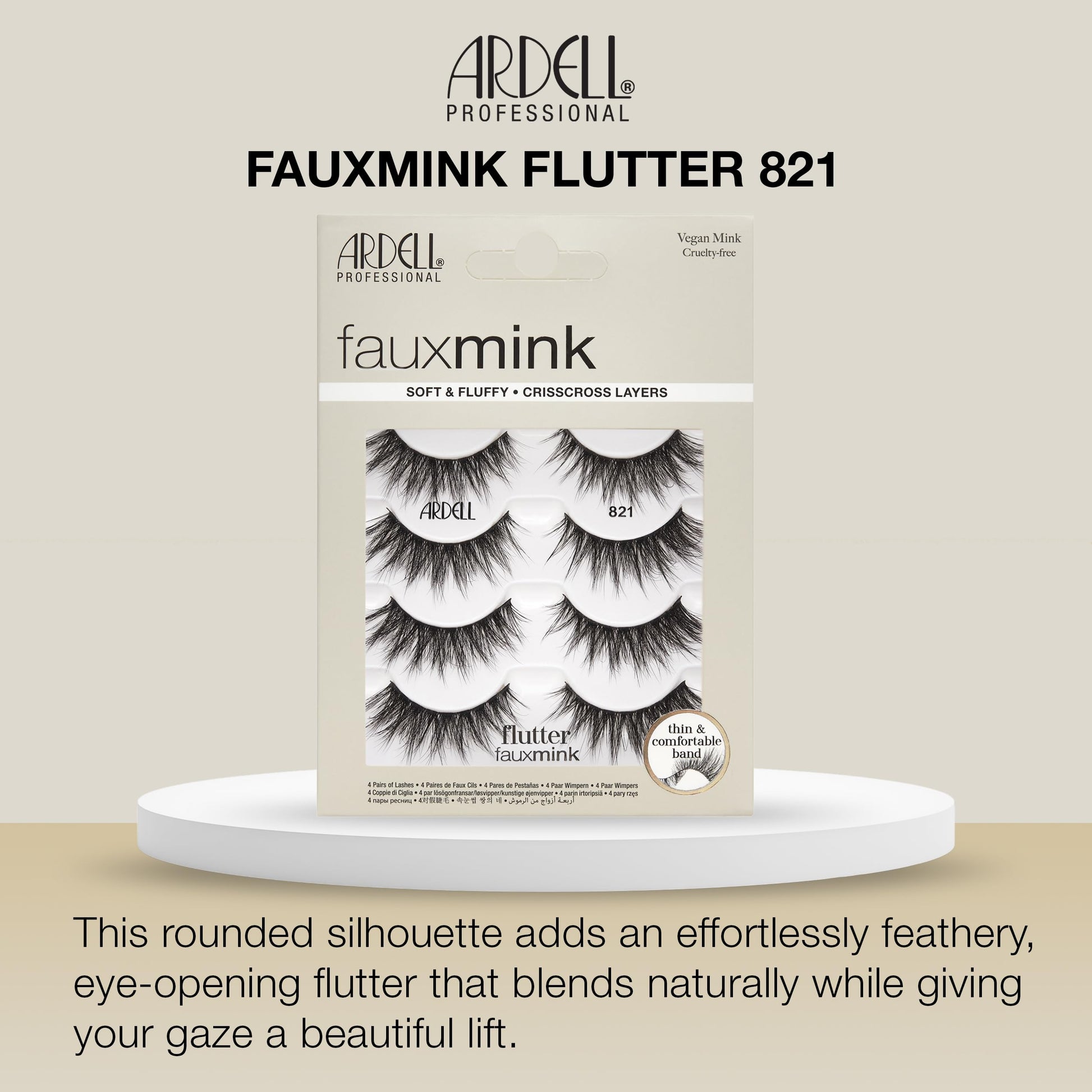 Light Gray Ardell Faux Mink Lashes Flutter 821 – Soft & Fluffy False Eyelashes, Vegan Mink, Crisscross Layered Strip Lashes with Thin Band, 4 Pairs