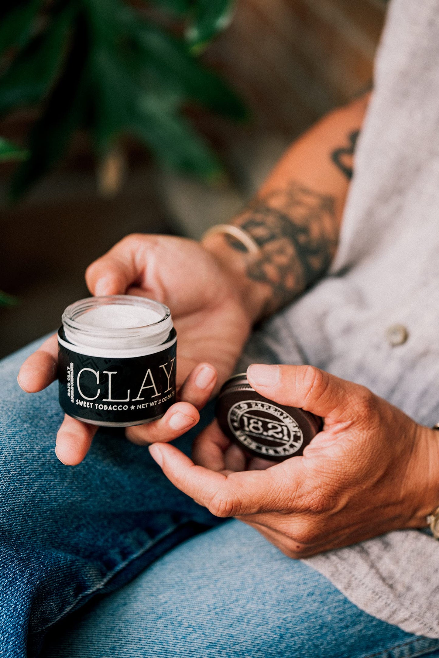 Black 18.21 Man Made Hair Styling Product, 2oz. Original Sweet Tobacco Scent in Clay with Matte Finish
