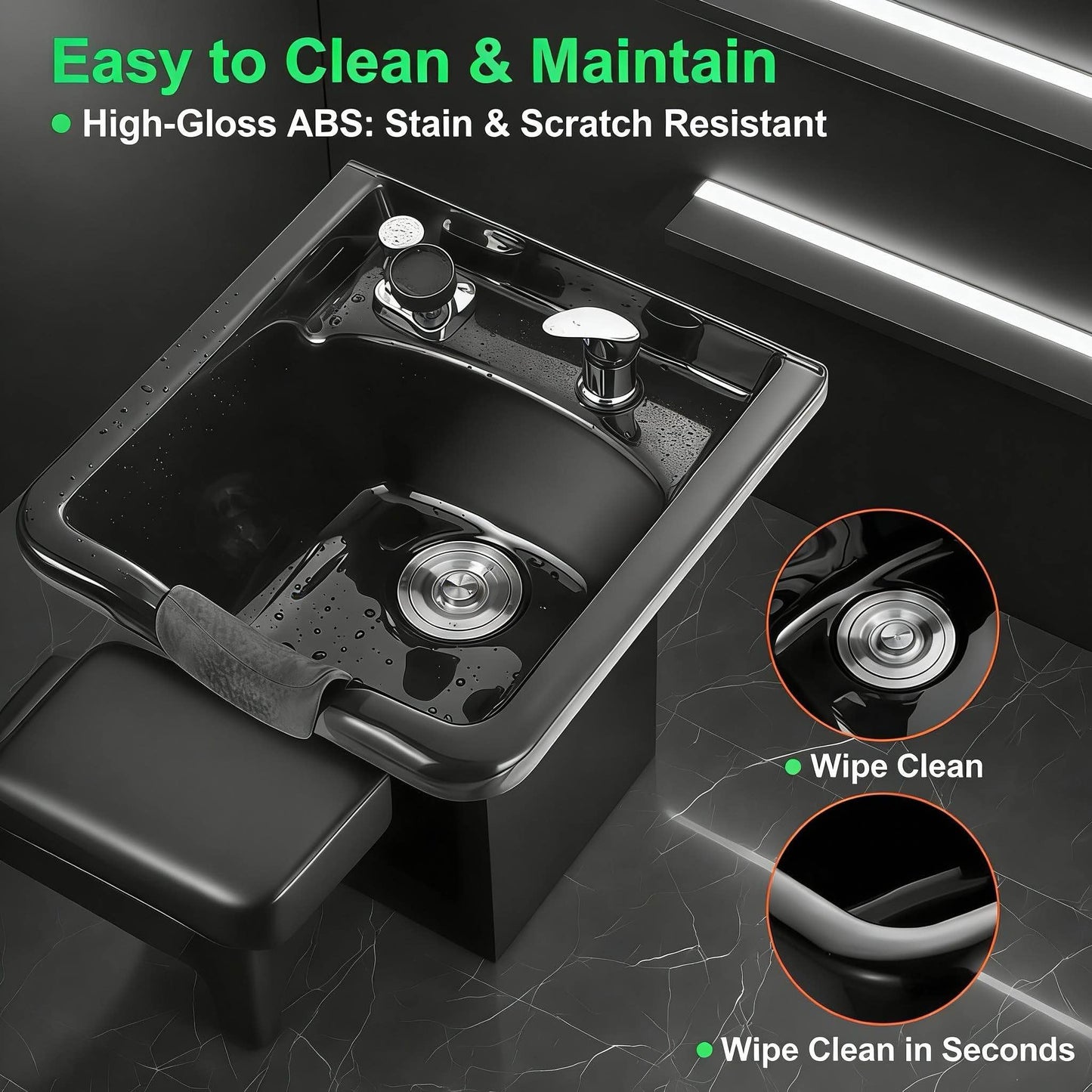 Dark Slate Gray Shampoo Bowl for Salons, Hair Sink with Upgraded Leak-Proof Drain Kit, Portable Hair Washing Sink for Salon & Home, Hairs Backwash Basin Beauty Salon Equipment for Hairstylists