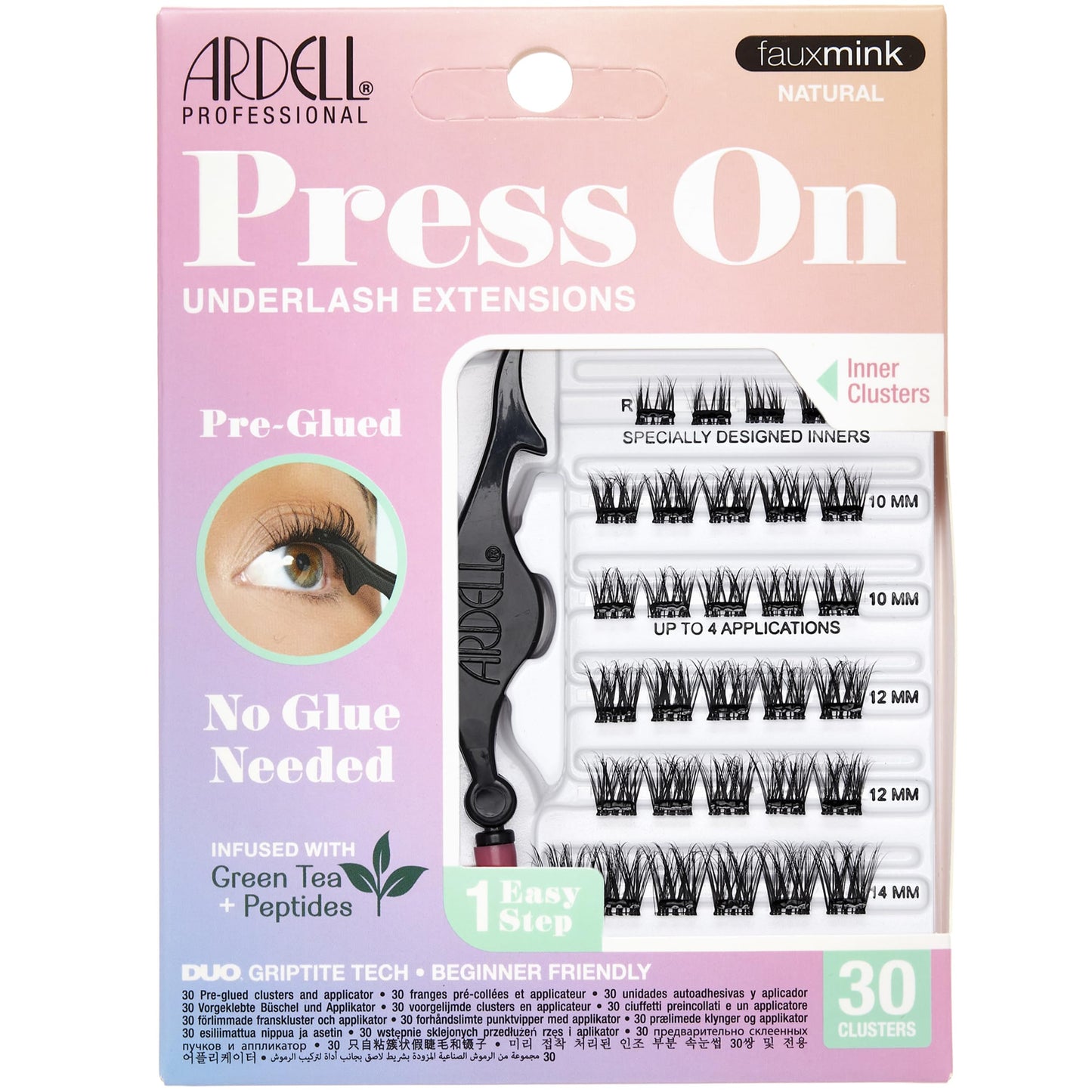 White Smoke Ardell Press On Lashes Underlash Extensions, Faux Mink Natural – Pre-Glued Lash Clusters, No Glue Needed, Eyelash Cluster, Green Tea & Peptides Infused with Applicator, DIY Lash Extensions, 30 ct