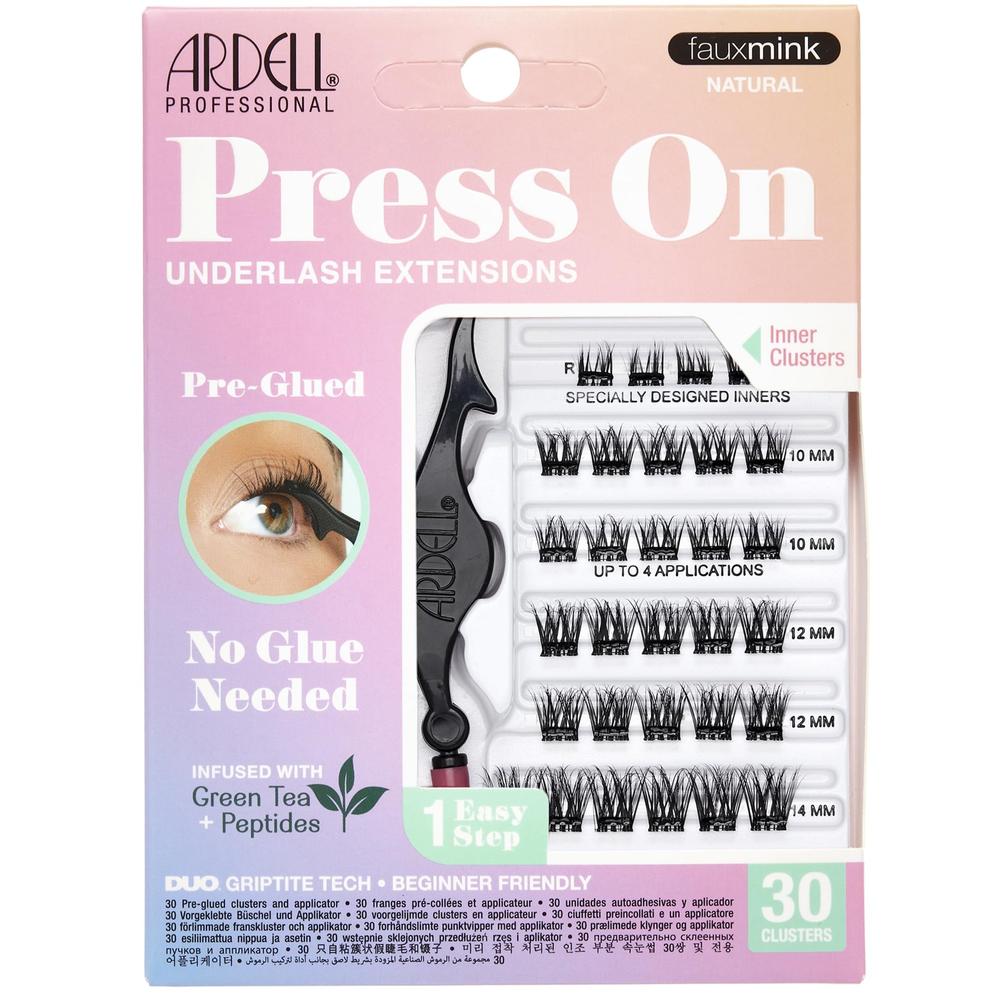 White Smoke Ardell Press On Lashes Underlash Extensions, Faux Mink Natural – Pre-Glued Lash Clusters, No Glue Needed, Eyelash Cluster, Green Tea & Peptides Infused with Applicator, DIY Lash Extensions, 30 ct