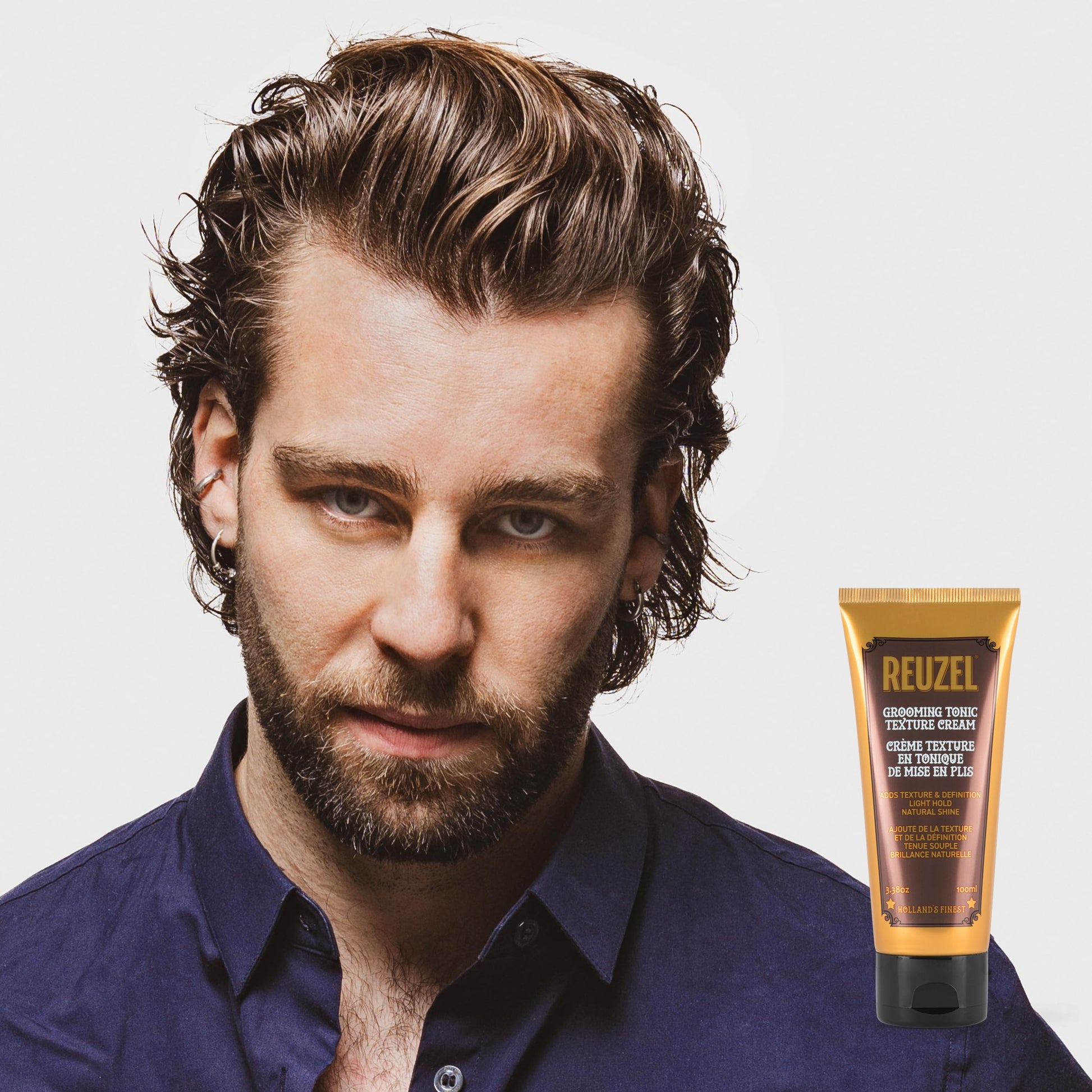 Lavender REUZEL Grooming Tonic Texture Cream, Light Hold, Curl Texture and Definition, Natural Shine, Heat Protection, For All Hair Types, 3.38oz