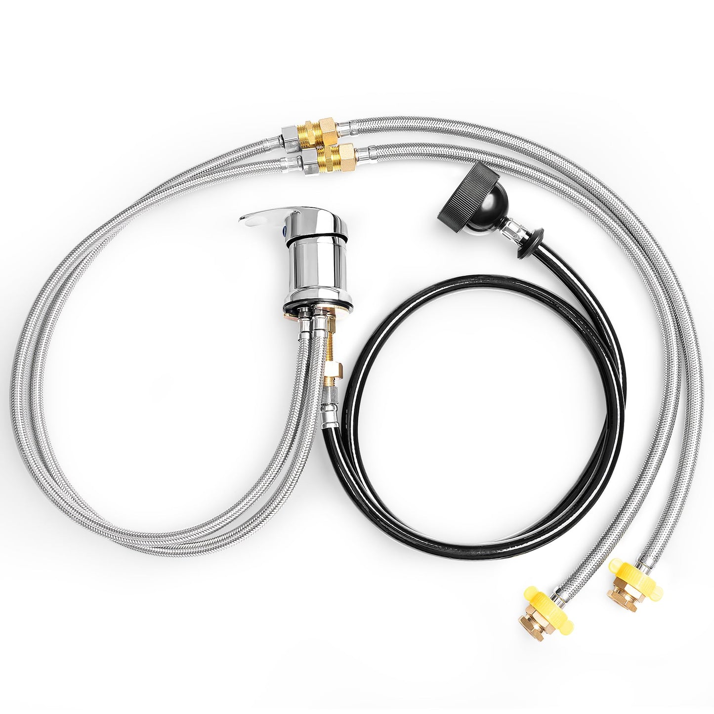 White Smoke Professional Beauty Salon Shampoo Sink Bowl Faucet and Sprayer Kit with Vacuum Breaker and Flexible Spray Hose - Faucet Extended Set, Additional Hoses and Connectors