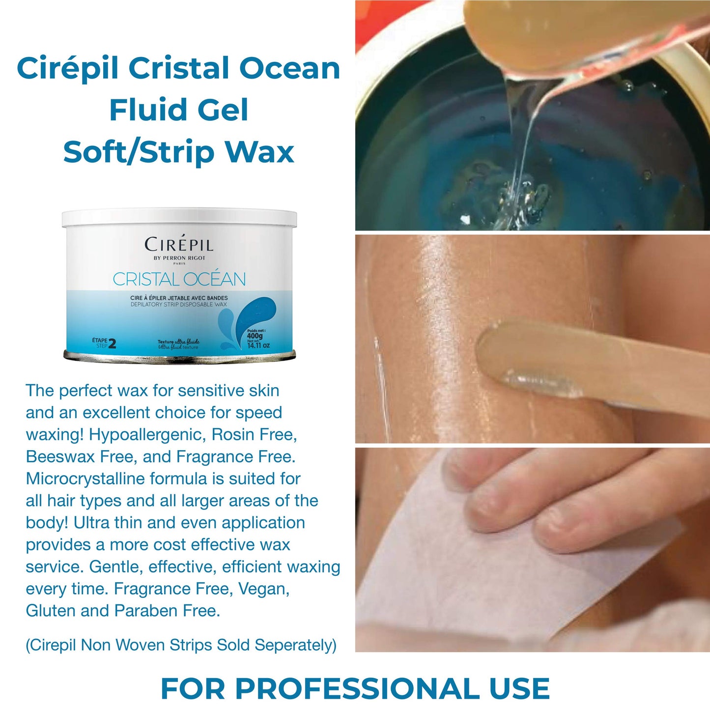 White Smoke Cirepil - Cristal Ocean - 400g / 14.11 oz Soft Wax Tin - Hypoallergenic, Rosin-Free Strip Wax for Sensitive Skin - Unscented Professional Hair Removal Refill for Legs, Arms, and Back
