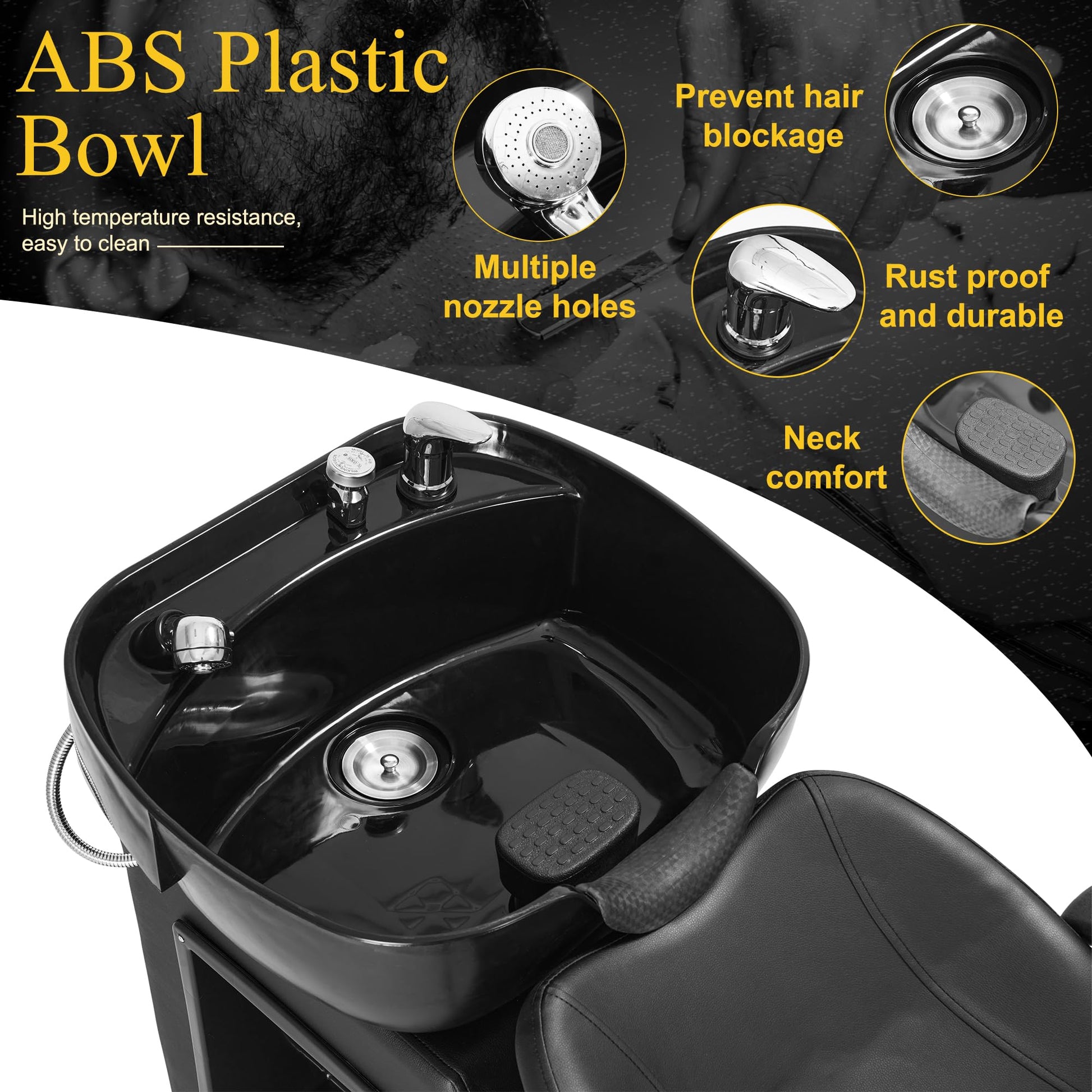 White Smoke Betisef ABS Plastic Shampoo Bowl Chair,Barber Backwash Chair, Hair washing station for Spa Beauty Salon