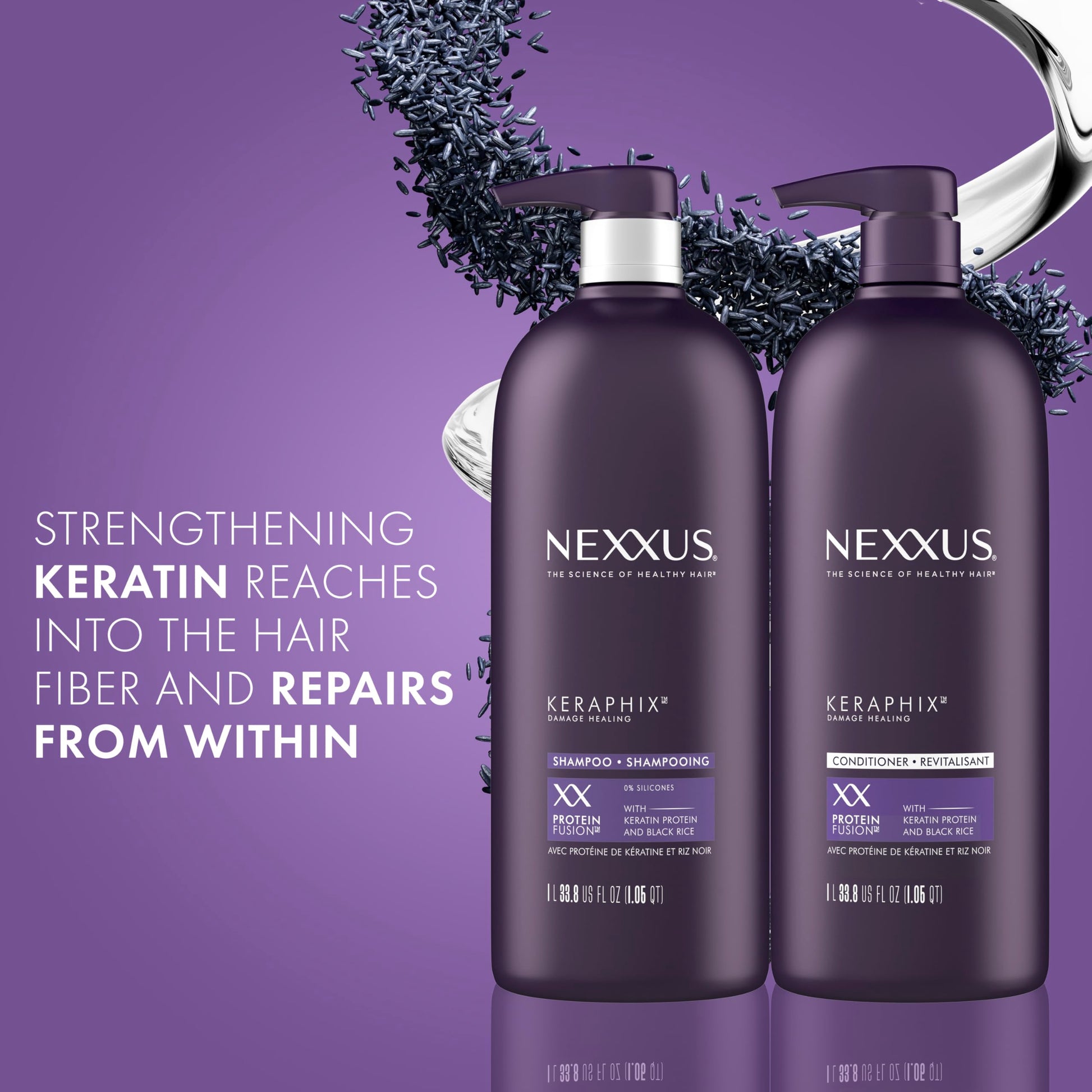 Slate Gray Nexxus Keraphix Shampoo and Conditioner - Damaged Hair Treatment System with Keratin Protein and Black Rice, 2 Count & 3 Repair Masks Treatment, 33.8 oz, 1.5 oz, 3 Count, 5 Count ( Pack of 1)