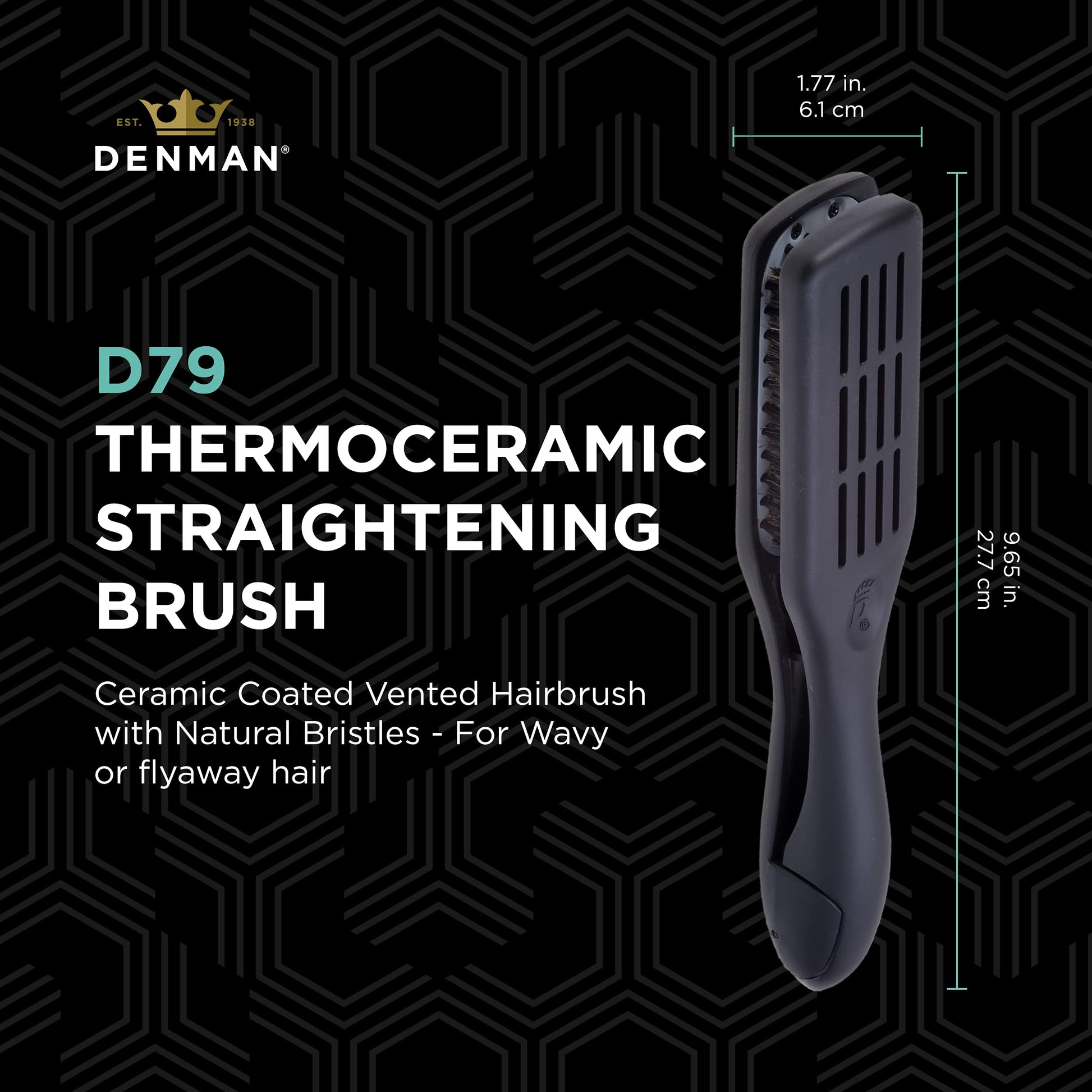 Black Denman D79 Thermoceramic Hair Straightening Brush - with Boar Bristles - For Wide, Wavy, Curly, Coily Hair – Black