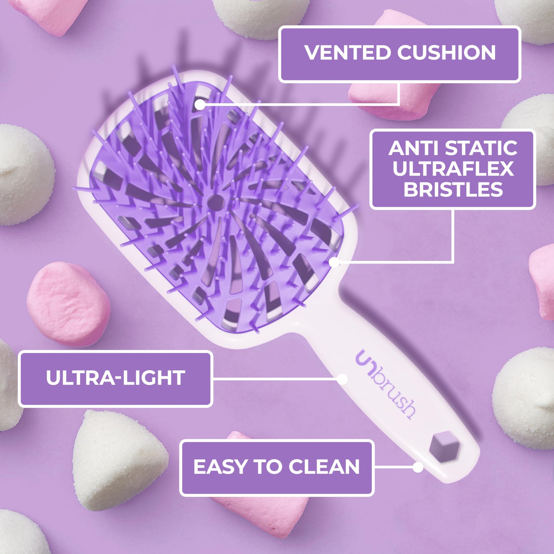 Plum FHI Heat UNbrush Plus — Curly Hair Brush for Gentle & Effective Detangling on Wet or Dry Fragile Hair Types — Detangler Brush w/ 84 UltraFlex Bristles, Ultra-light, Vented, Anti Static Hairbrush