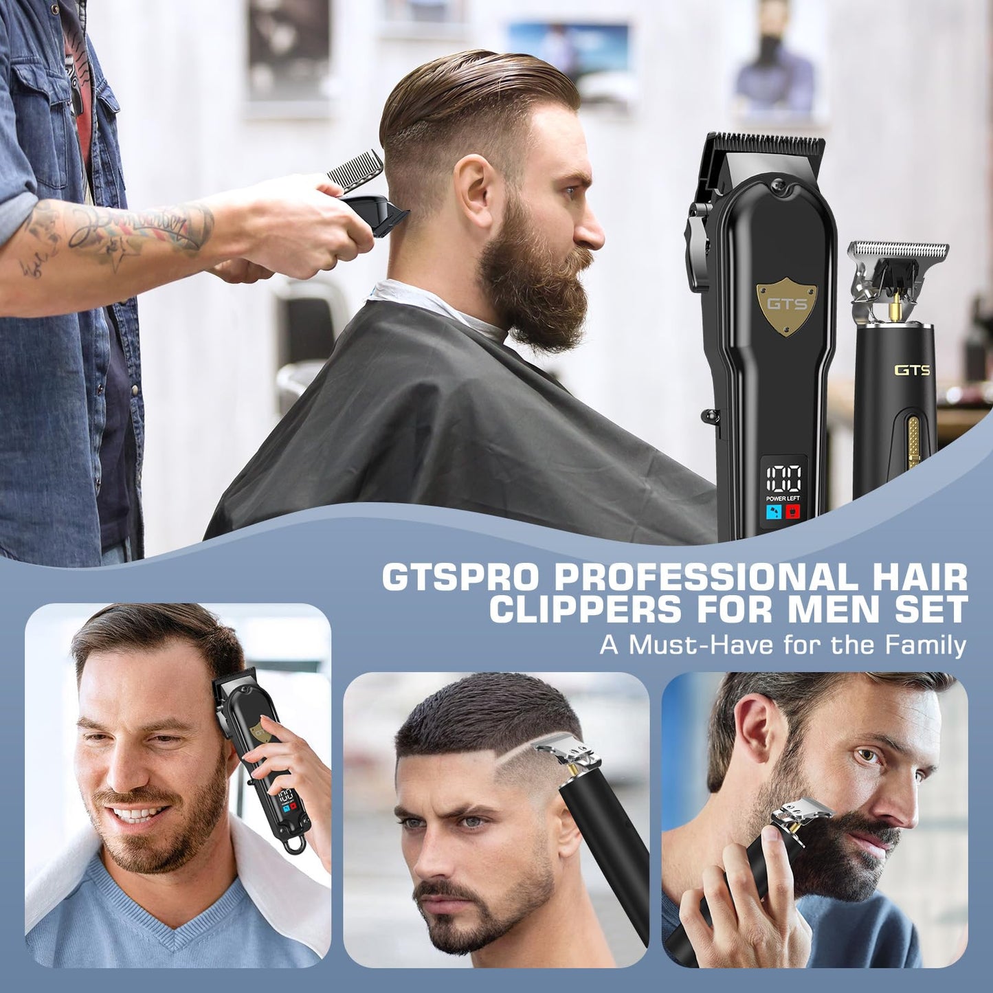 White Smoke GTSPro Hair Clippers for Men, Clippers and Trimmers Set, Barber Clippers, Electric Hair Trimmer with Box, Gifts for Men Black
