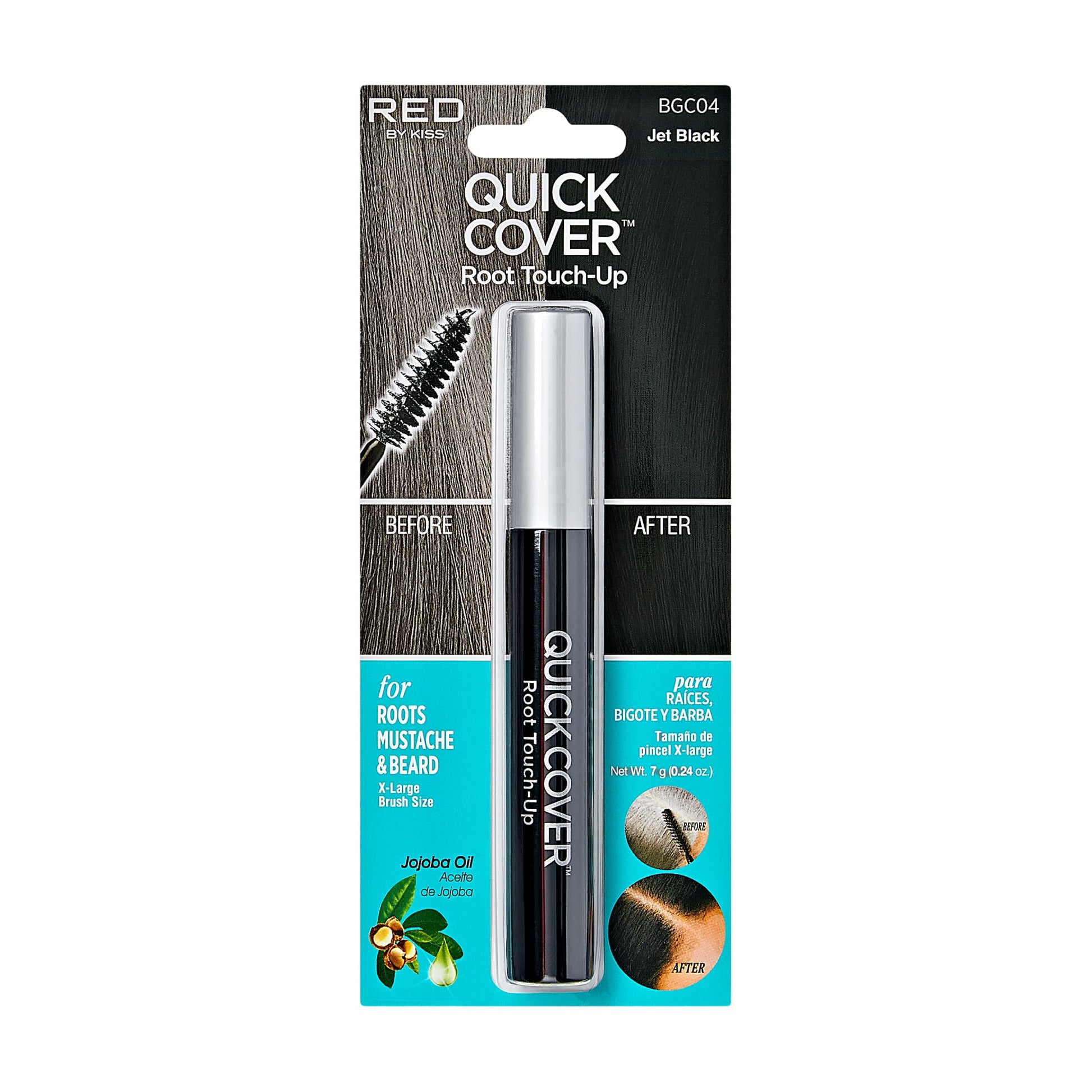 Dark Slate Gray RED by KISS Quick Cover Root Touch Up Rescue (Jet Black), Mascara Natural Water-Resistant Temporary Gray Concealer Cover Up Brush for Hair Mustache & Beard, Formulated with Jojoba Oil