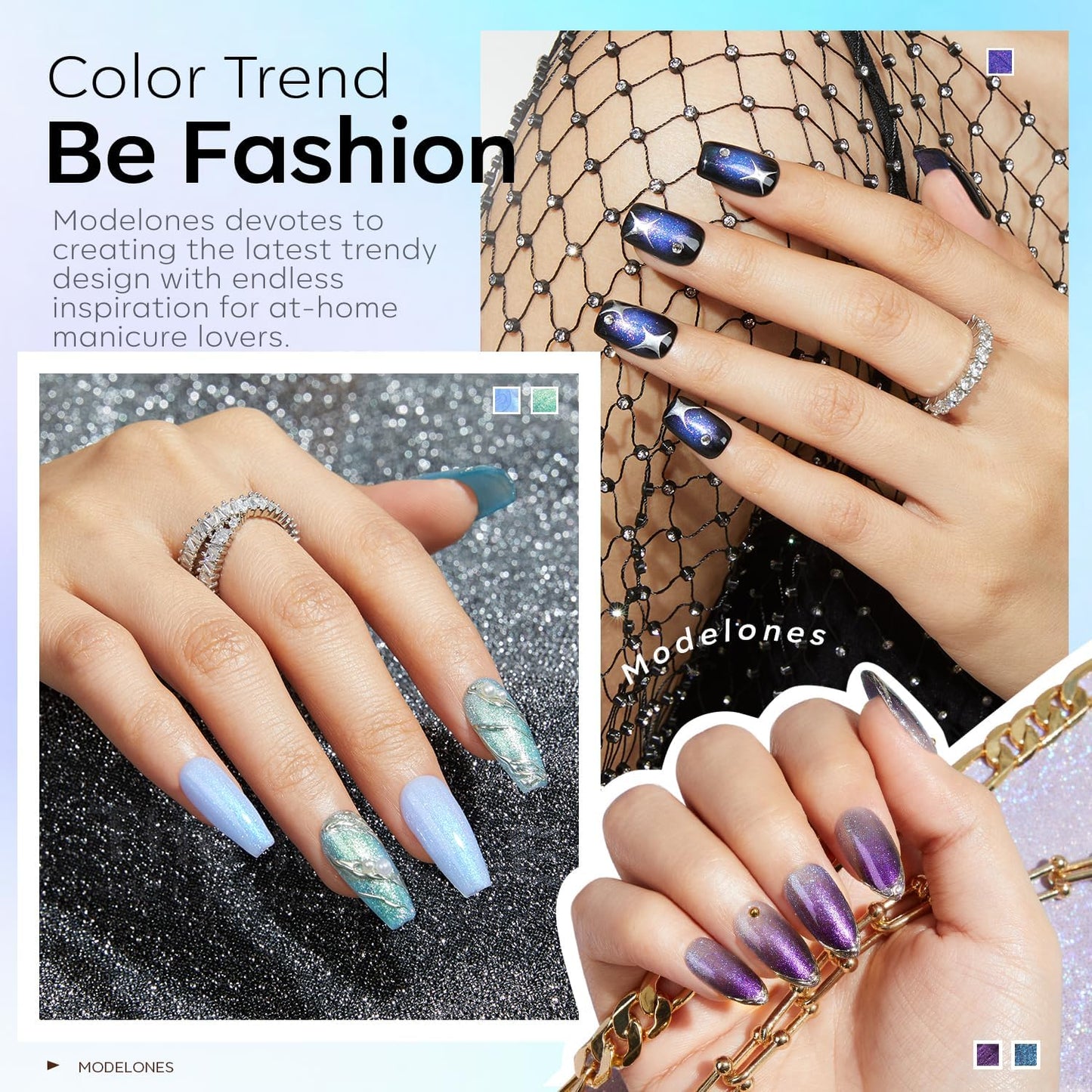 White Smoke modelones Gel Nail Polish Set- 6 Colors 2026 Mothersday Chameleon Aurora Shimmer Glitter Gel Polish Kit Blue Green Purple Nail Gel Polish Soak Off LED Nail Lamp Nail Art Gel Kit DIY Salon Gift