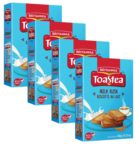 White Smoke BRITANNIA Toastea Milk Rusk 19.75oz (560g) - Biscotte Au Lait - Crispy, Crunchy Tea Moments - Breakfast & Tea Time Snacks (Pack of 4)