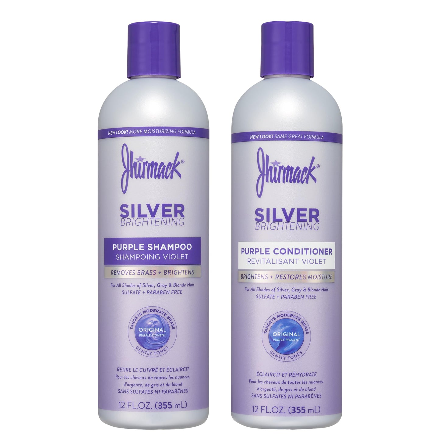 White Smoke Jhirmack Silver Brightening Purple Shampoo and Conditioner Set for all types of silver, grey, and blonde hair