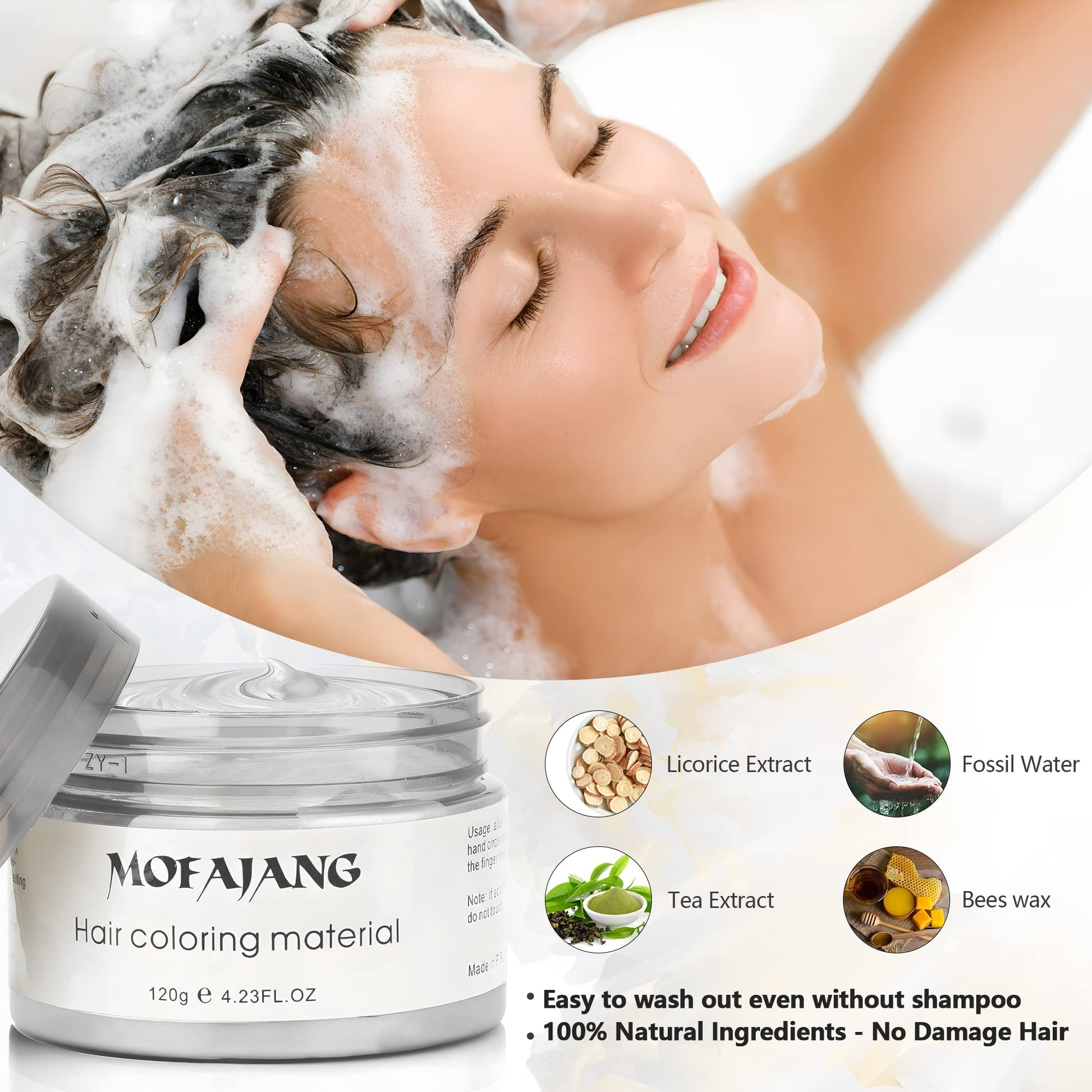 White Smoke Silver Grey Hair Wax Pomades 4.23 oz - Natural Hair Coloring Wax Material Disposable Hair Styling Clays Ash for Cosplay, Party (Silver Grey)