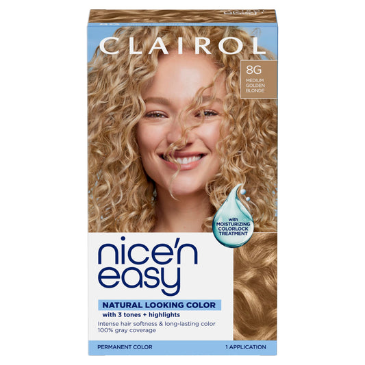 Sienna Clairol Nice'n Easy Permanent Hair Dye, 8G Medium Golden Blonde Hair Color, Pack of 1 - Packaging May Vary