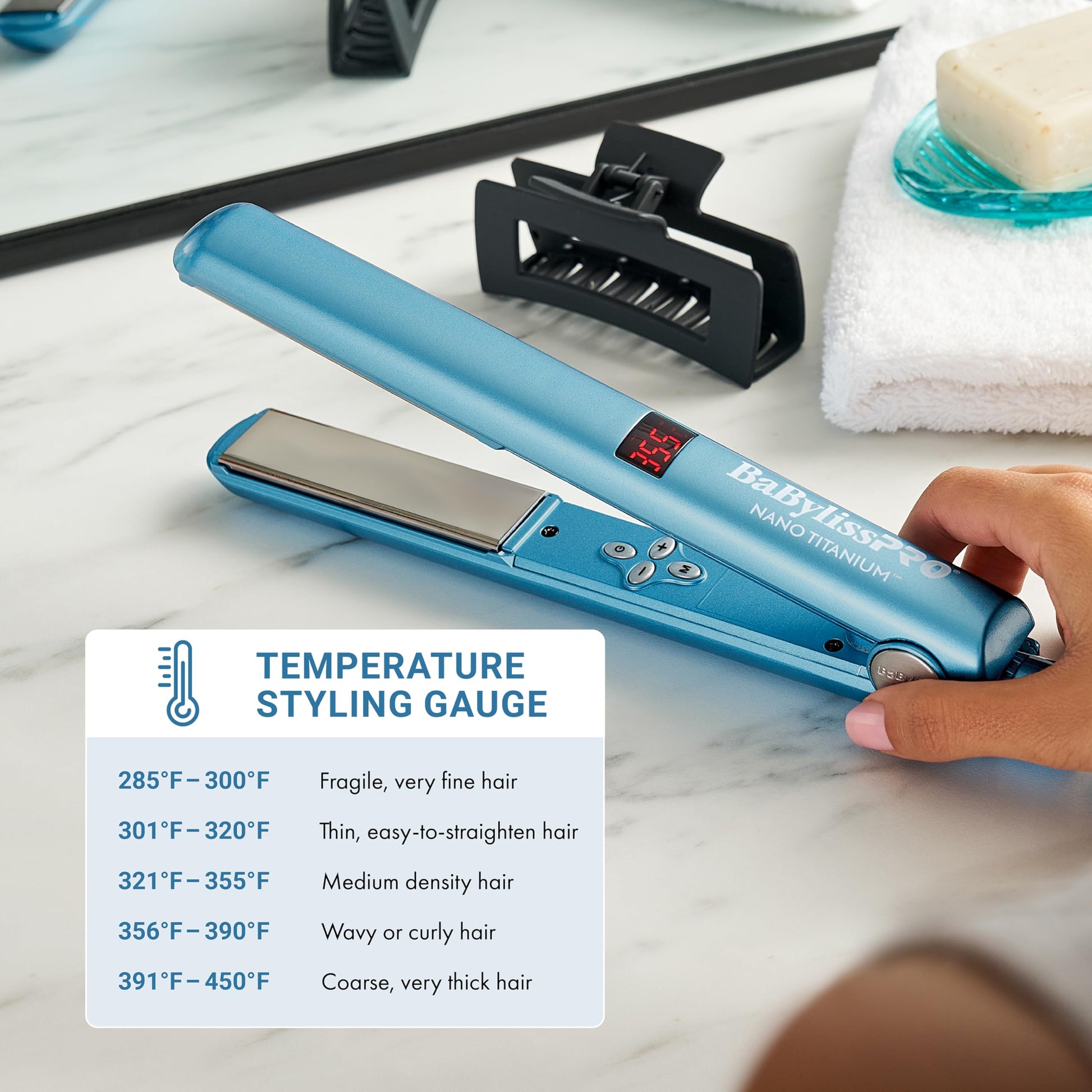Light Gray BaBylissPRO Nano Titanium Hair Straightener, 1" /25mm Flat Iron Digital Hair Straightener Iron for Professional Salon Results and All Hair Types