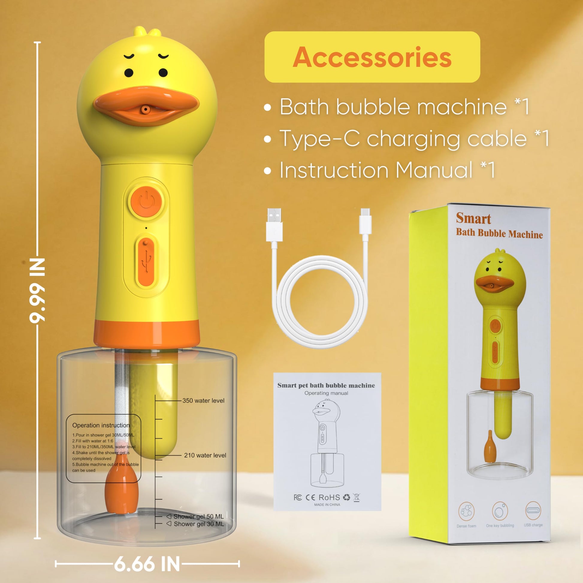 Goldenrod Electric Dog Shampoo Dispenser Dog Shampoo Sprayer Duck Shampoo Foamer for Pet, Foaming Soap Dispenser for Bathtub, Kitchen Sink Cleaning