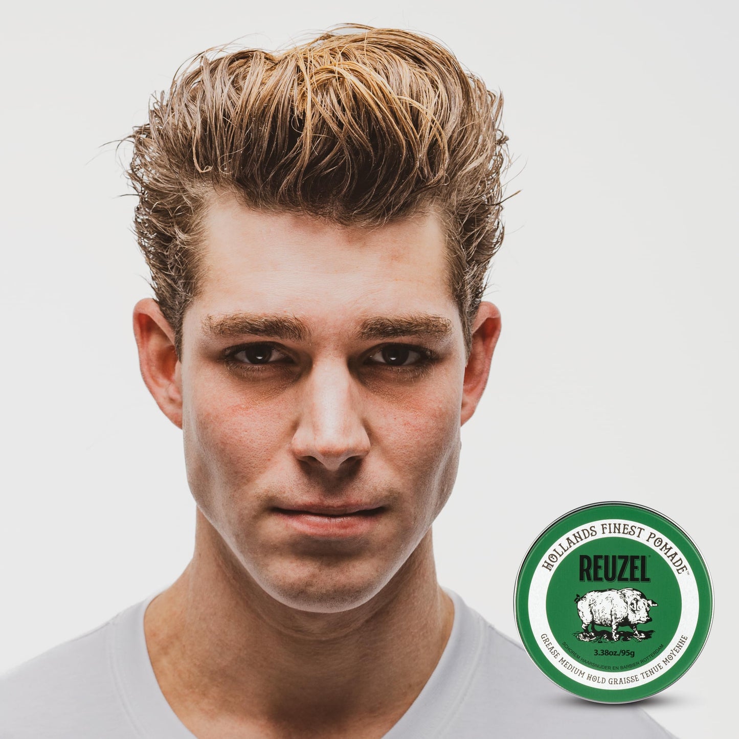 Lavender REUZEL Green Grease Pomade, Medium All Day Hold, Oil-Based Styling Wax, Medium Shine, Easy To Wash Out, For All Hair Types