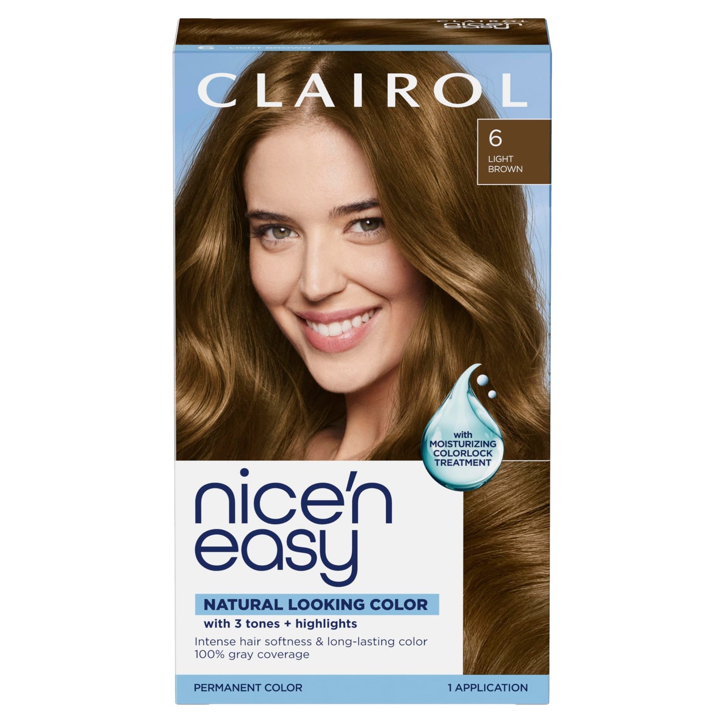 Black Clairol Nice'n Easy Permanent Hair Dye, 6 Light Brown Hair Color, Pack of 1 - Packaging May Vary
