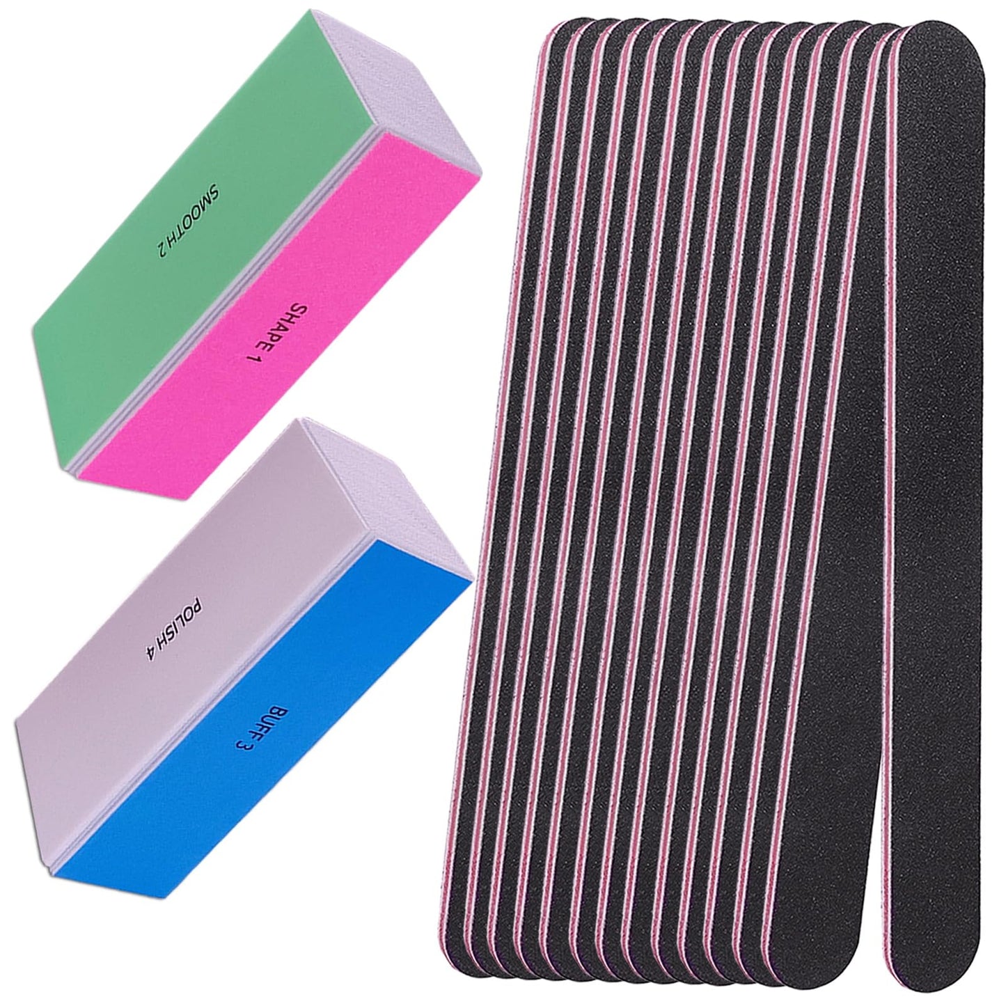 White Smoke Nail File and Buffer Set, 4 Way Nail Buffers Shine Kit Professional Nail Files for Natural Nails Manicure Filer Filing Polishing Buff Nail Care Smoother Buffing Fingernail 100/120/240/600/3000 Grit