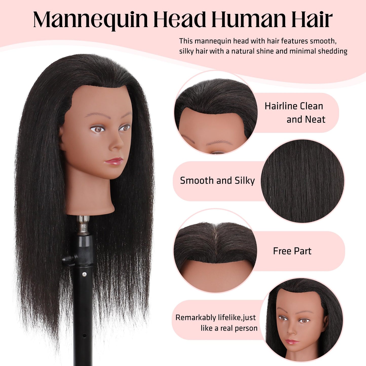 White Smoke Mannequin Head 100% Real Human Hair 16", Mannequin Head Human Hair Cosmetology Doll Head for Hair Styling, Manikin Head for Braiding With Clamp Holder