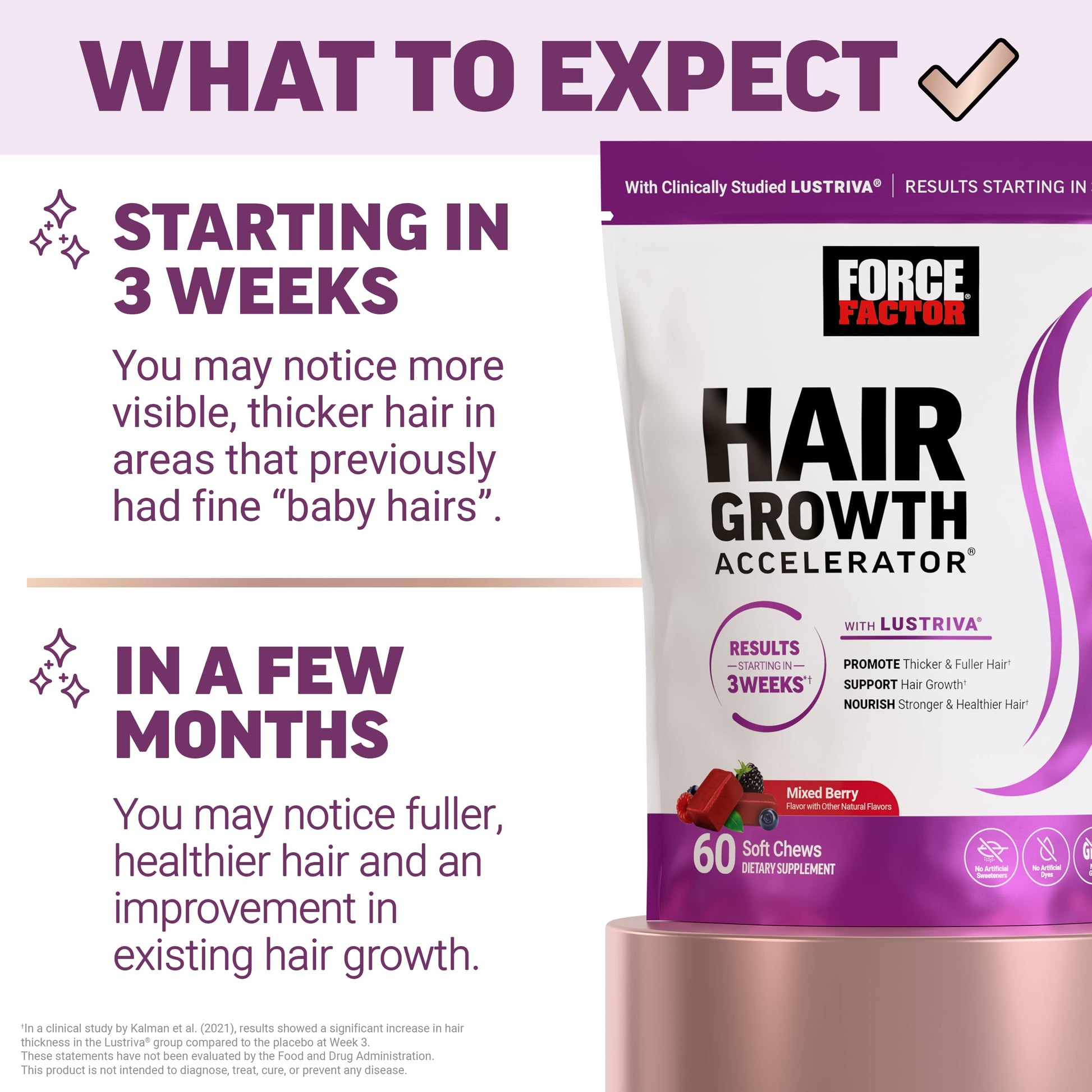 White Smoke Force Factor Hair Growth Accelerator Soft Chews, Lustriva & Biotin to Promote Thicker, Stronger, Fuller Hair, Hair Growth Vitamins for Women + Amazing Ashwa Complete Calm with KSM-66 Ashwagandha