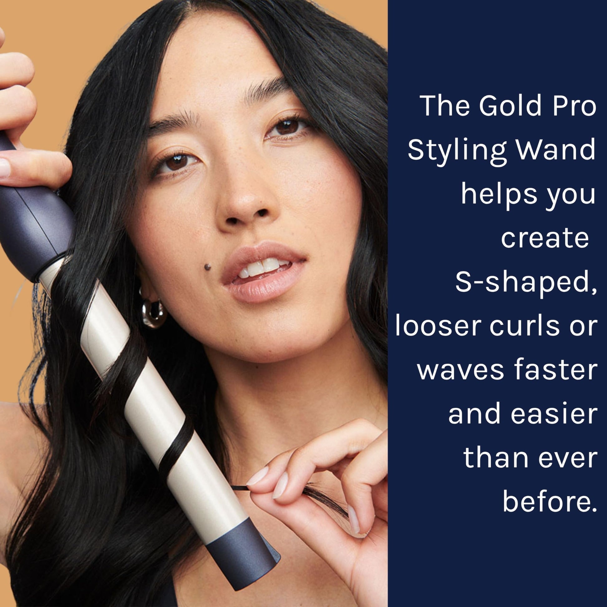 Midnight Blue Bio Ionic GoldPro 1" Curling Wand, Blue, Moisture Heat Technology & 24K Gold MX, Ceramic Long Barrel with Adjustable Heat, Versatile Hair Curler for Long-Lasting Curls