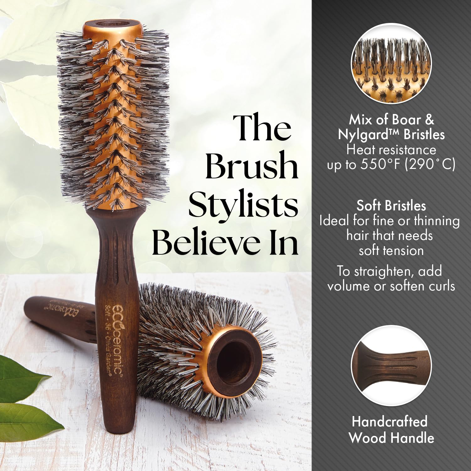 White Smoke Olivia Garden Eco Ceramic Soft Bristles Round Thermal Hair Brush Set