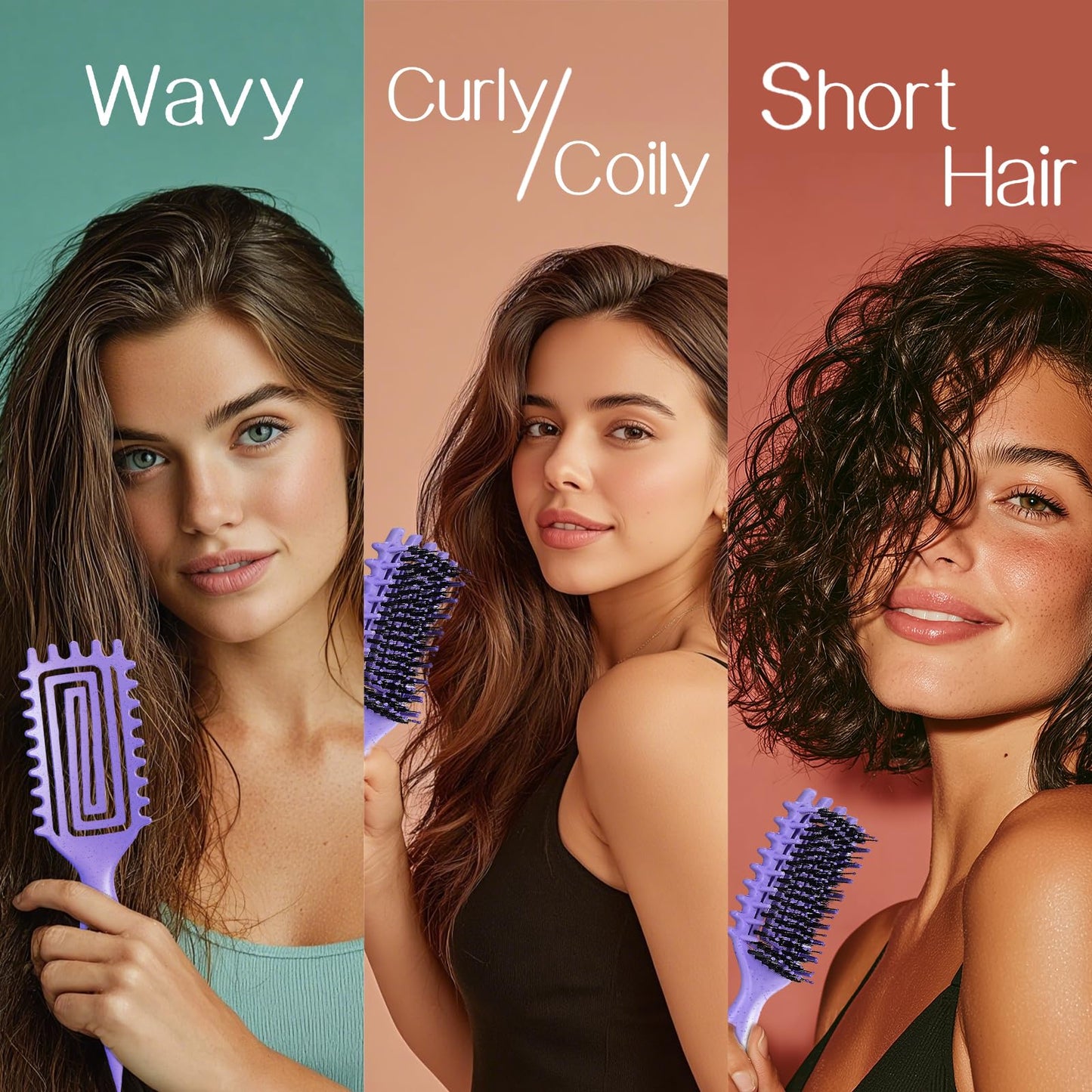 Black Curly Hair Brush,Curl Defining Brush for Effortlessly Defined Curls & Waves,Vented Hair Brush for Wet & Dry Hair,Women and Men,Reduces Frizz (Purple)