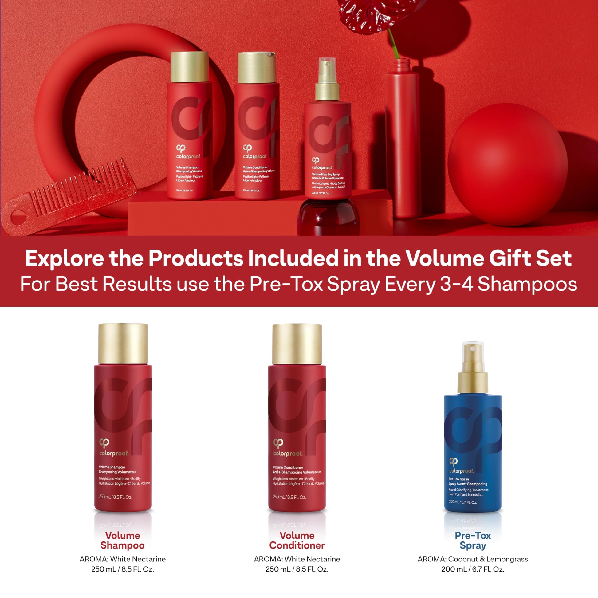 White Smoke Colorproof Volume Gift Set - Volume Shampoo (8.5 Fl. Oz.), Volume Conditioner (8.5 Fl. Oz.), Pre-Tox Spray (6.7 Fl. Oz.)