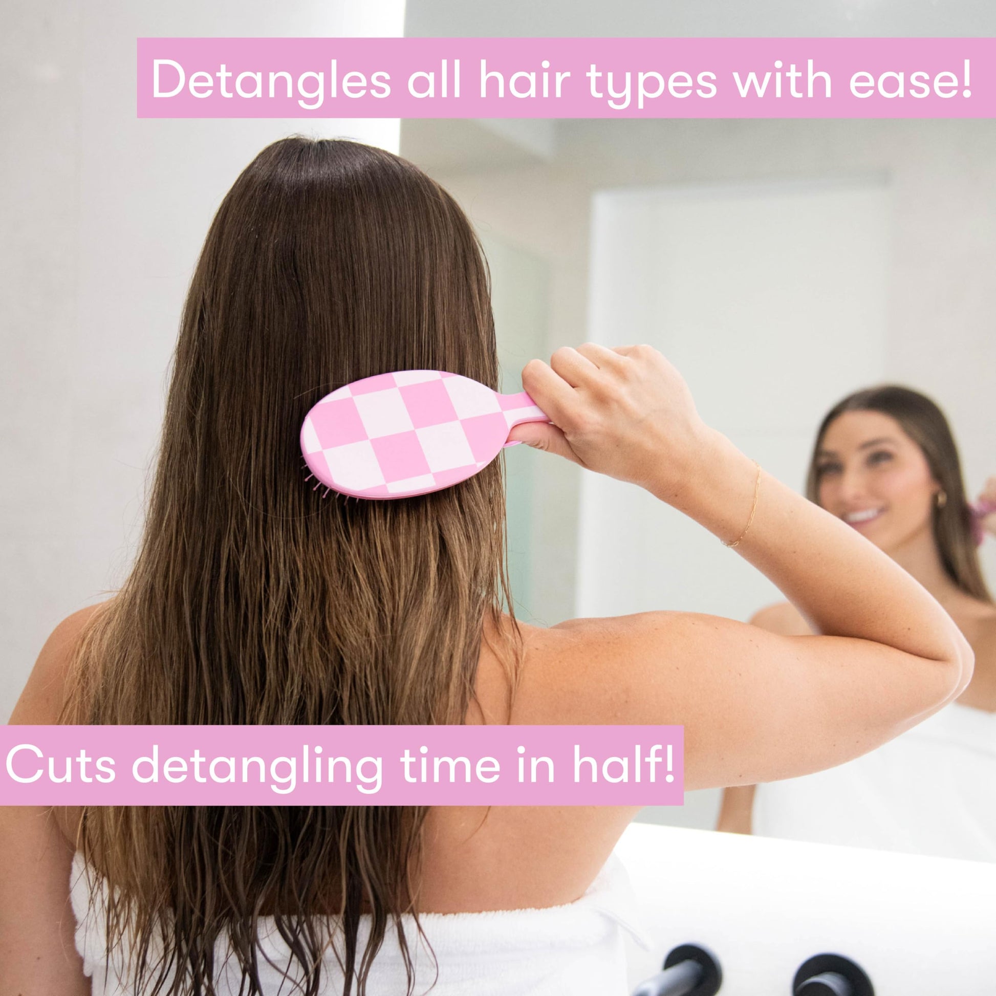 Light Gray FRAMAR Checkered Hair Brush Detangler – Wet Hair Brushes For Women, Womens Hair Brush, Hair Accessories, Hairbrush For Women, Cepillos Para Cabello, Reduces Breakage – Detangle Brush - Pink