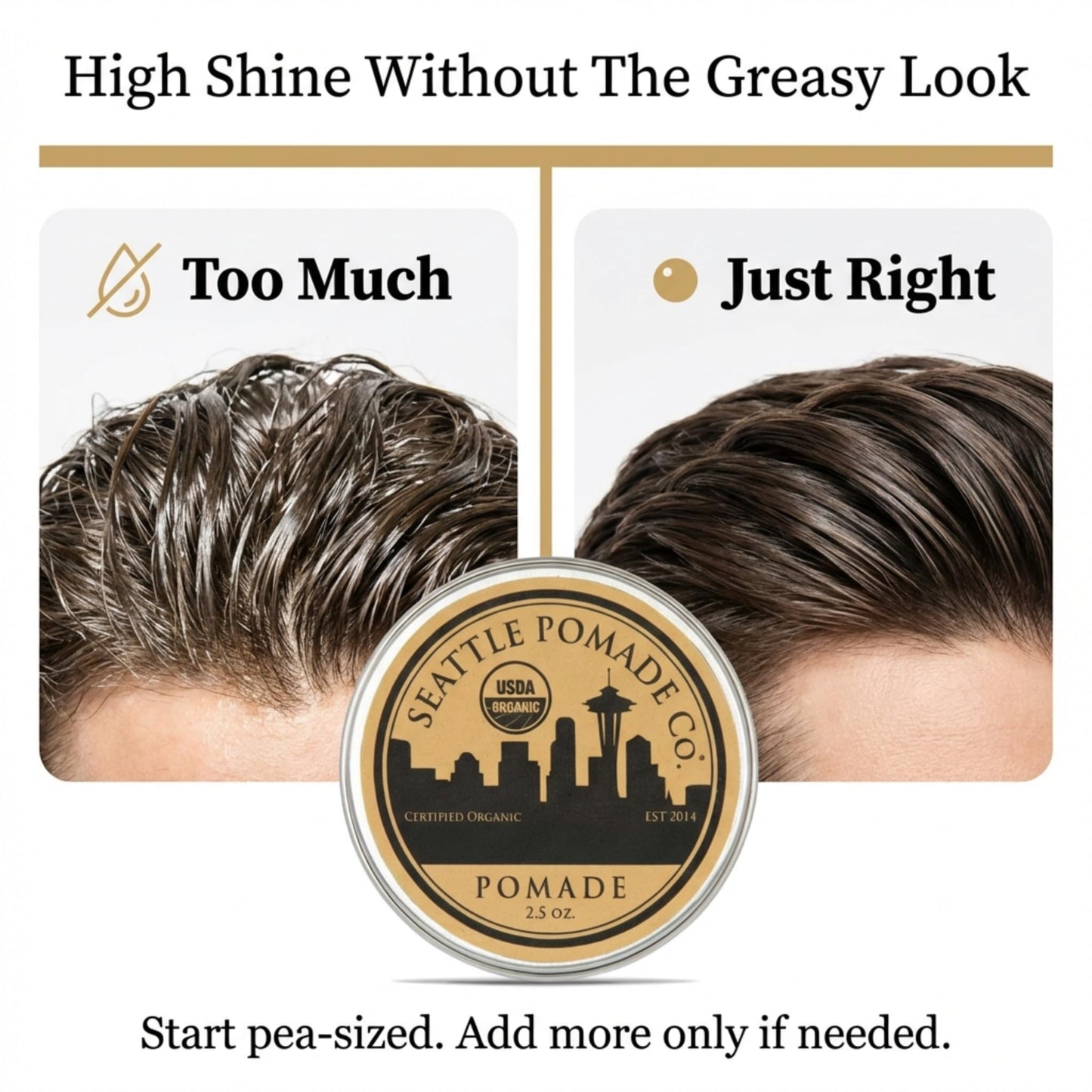 White Smoke Seattle Pomade Co. USDA Certified Organic Pomade. Medium Hold & High Shine, Hair Styling Formula Non GMO, Made with organic materials from around the world.