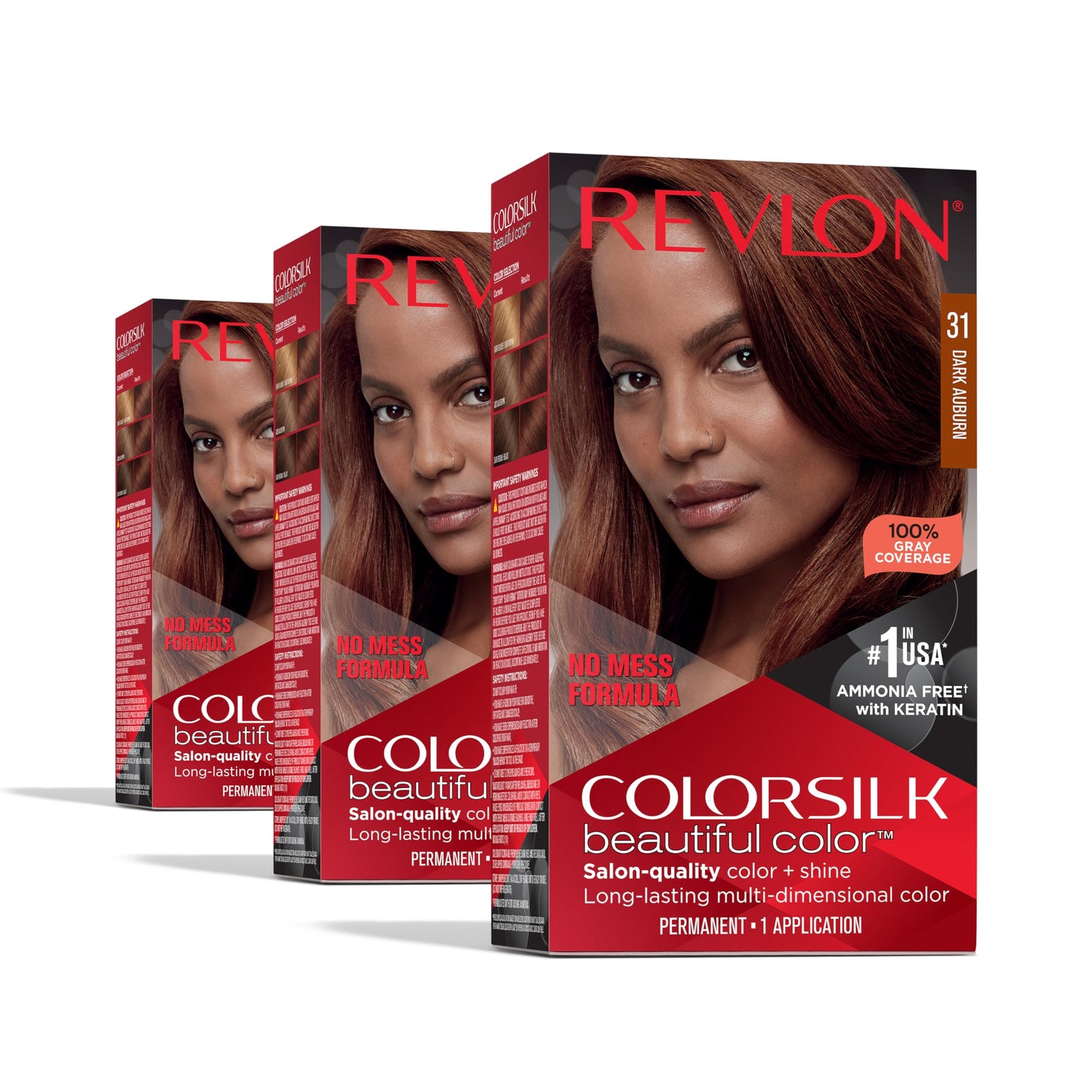 White Smoke Revlon Colorsilk Beautiful Color Permanent Hair Color, (OLD VERSION) 31 Dark Auburn (Pack of 3)