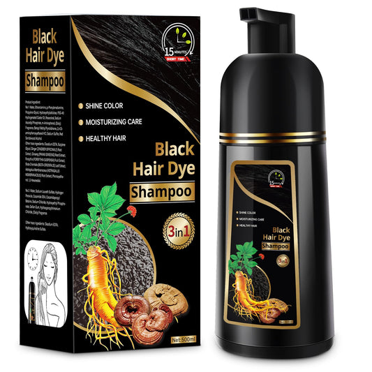 Black Hair Dye Shampoo for Gray Hair, 3 in 1 Herbal Dye for Women Men, Hair Color Shampoo 500ml (Black)