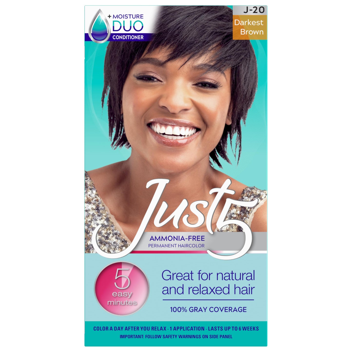 Sky Blue Just 5 Women's 5 Minute Permanent Hair Color with Conditioner, Grey Hair Coloring for Women - Darkest Brown