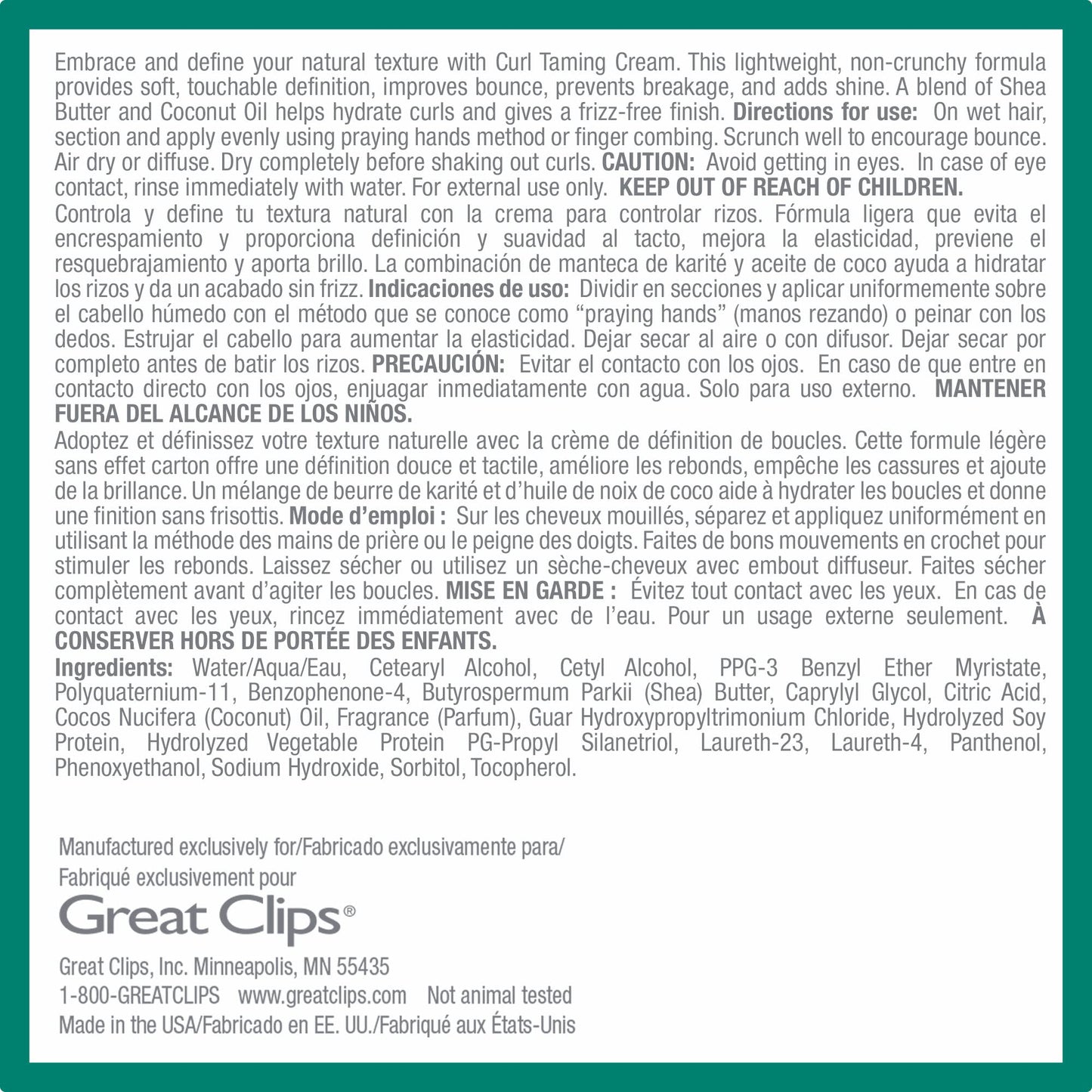 Lavender GREAT CLIPS Solutions Curl Taming Cream, 6oz | Enhance & Define Curls | For a Tame and Polished Look