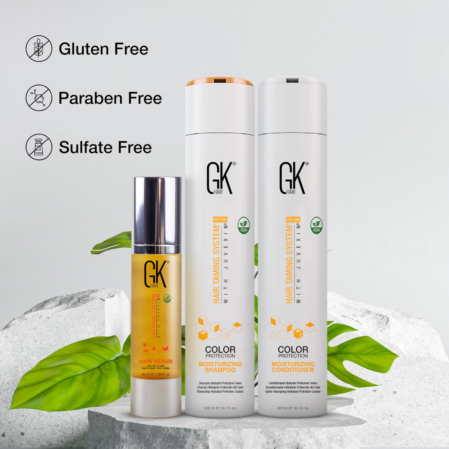 Lavender GK HAIR Hydrating Moisturizing Shampoo and Conditioner Set (10.1 Fl Oz) Global Keratin Anti Frizz Serum Dry Damaged Repair Argan Oil (1.69 Fl Oz) All Hair Types Sulfate Paraben Free Unisex