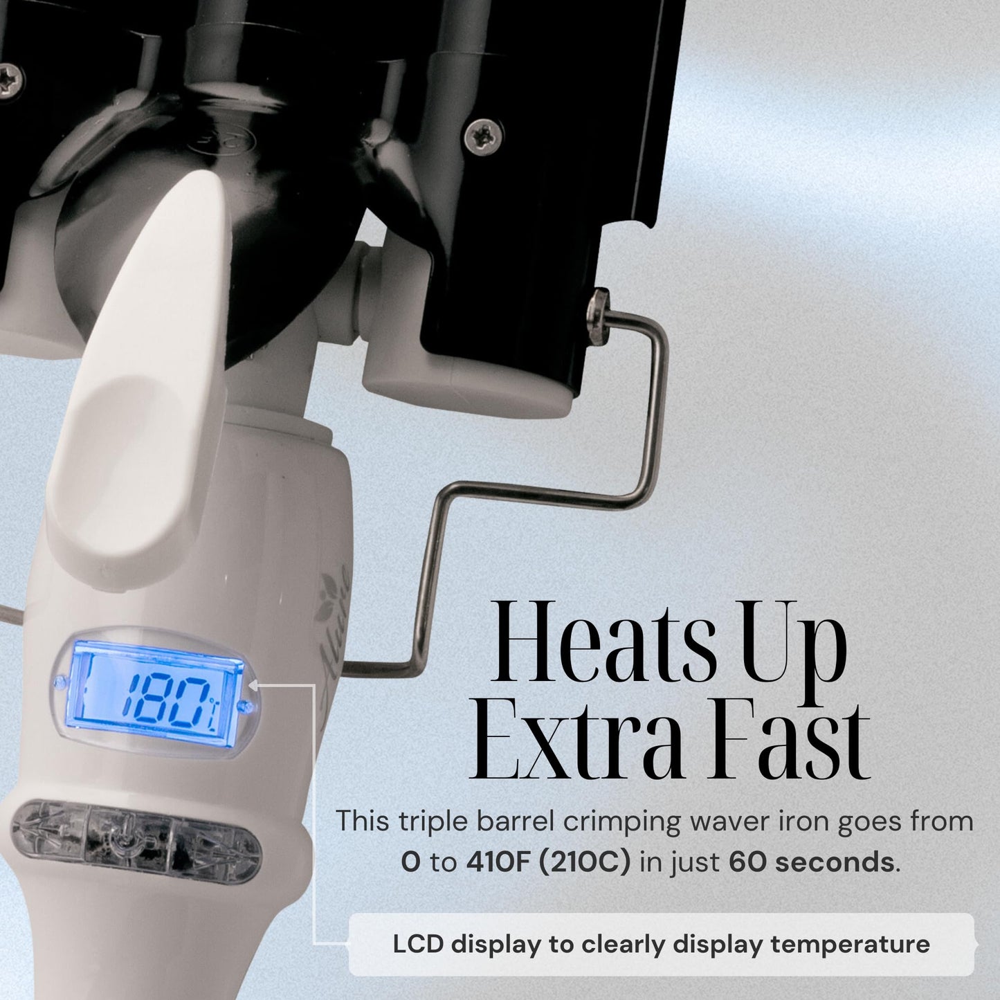 Gray Alure Three Barrel Curling Iron Wand Hair Waver with LCD Temperature Display - 1 Inch Ceramic Tourmaline Triple Barrels, Dual Voltage Crimp (Black/White)