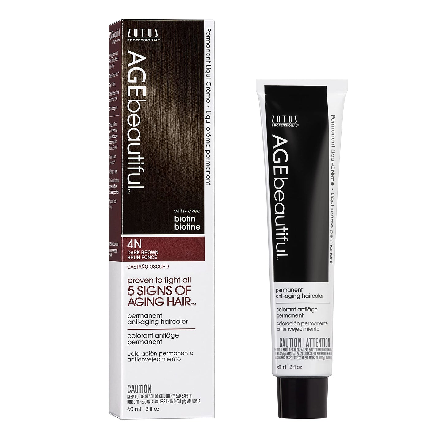 White Smoke AGE beautiful Permanent Hair Color Dye Liqui Creme | 100% Gray Coverage | Anti-Aging Haircolor | Biotin for Thicker, Fuller Hair | Professional Salon Coloring | 4N Dark Brown