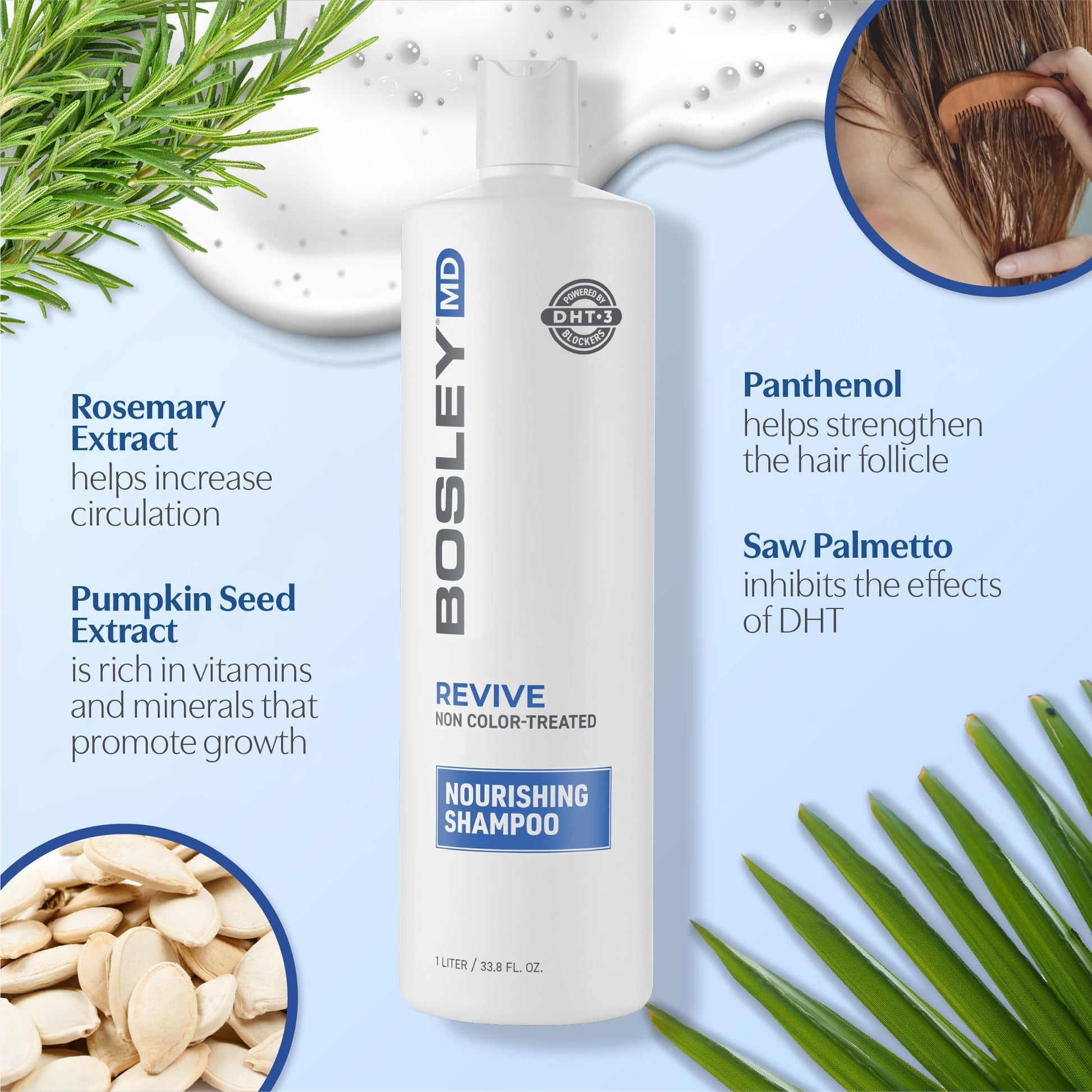 Lavender BosRevive Nourishing Shampoo for Noticeably Thinning, Non Color-Treated Hair – Helps Restore Thinning Hair & Remove DHT, Product & Pollution Build-Up, Boosts Scalp Circulation, Sulfate-Free 33.8 Fl Oz