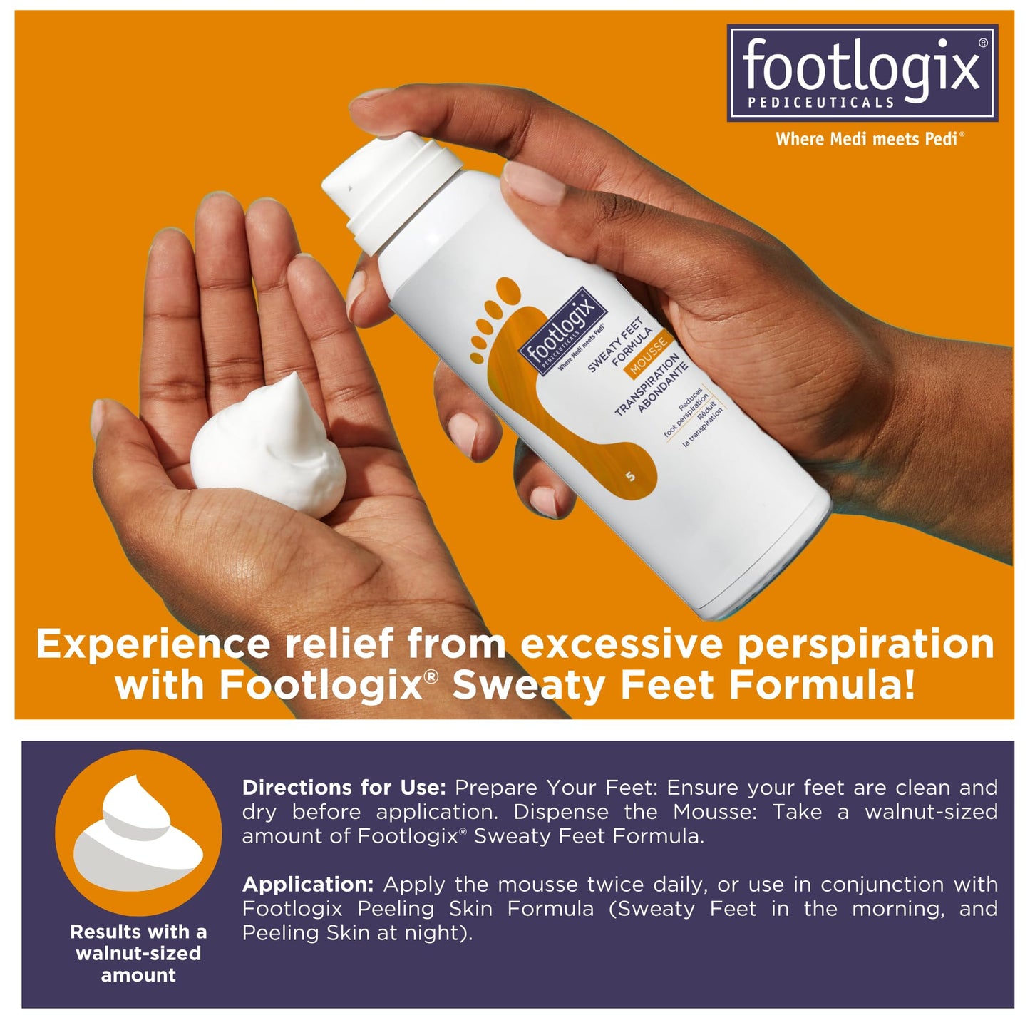 Dark Orange FOOTLOGIX Sweaty Feet Formula, 4.23 oz