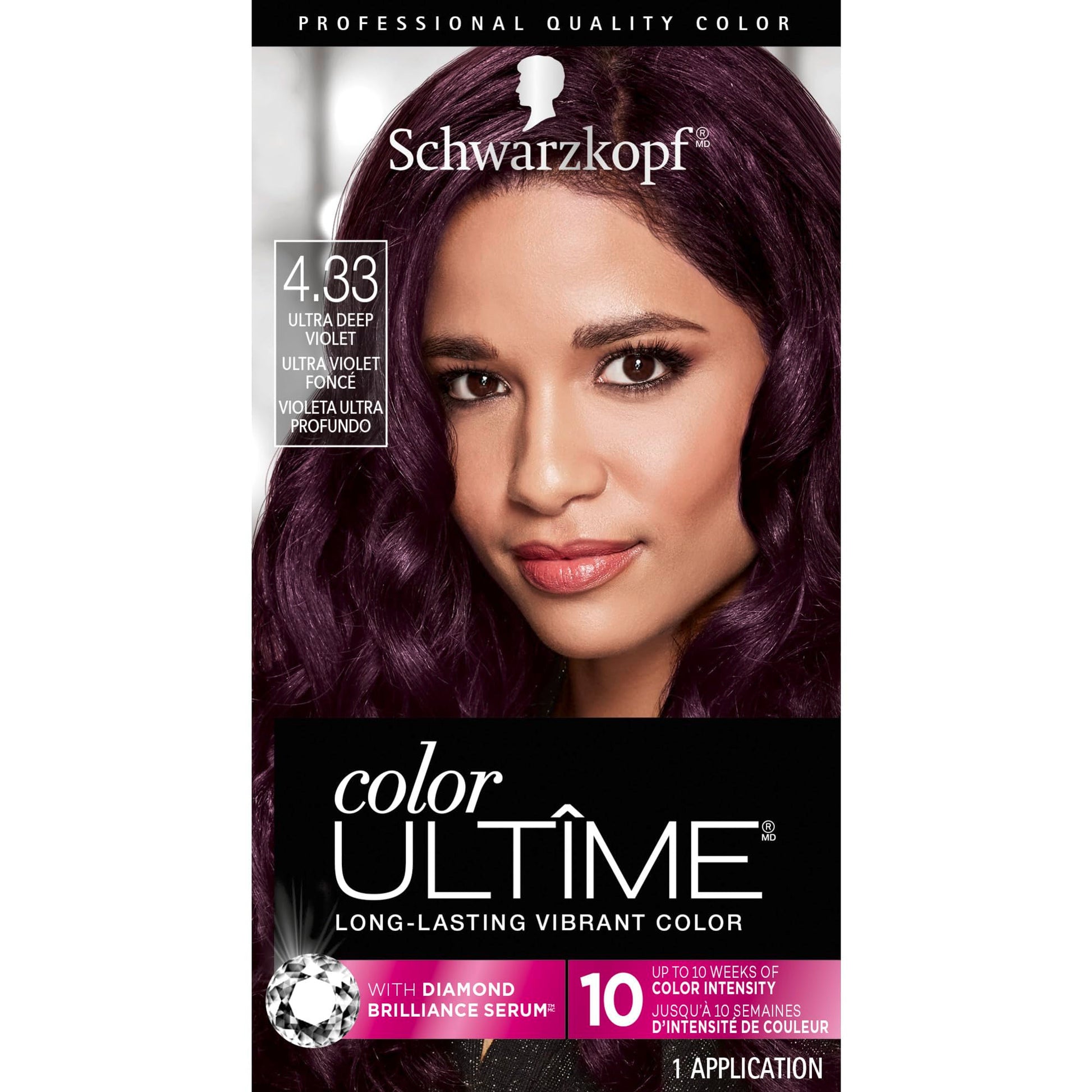 Black Schwarzkopf Color Ultime 4.3 Ultra Deep Violet Hair Dye, Permanent Intense Violet with Diamond Brilliance, Fade-Resistant, Covers Grays, All Hair Textures