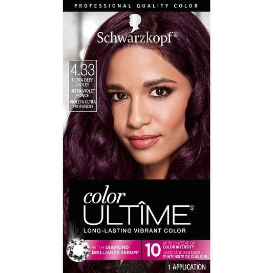 Black Schwarzkopf Color Ultime 4.3 Ultra Deep Violet Hair Dye, Permanent Intense Violet with Diamond Brilliance, Fade-Resistant, Covers Grays, All Hair Textures
