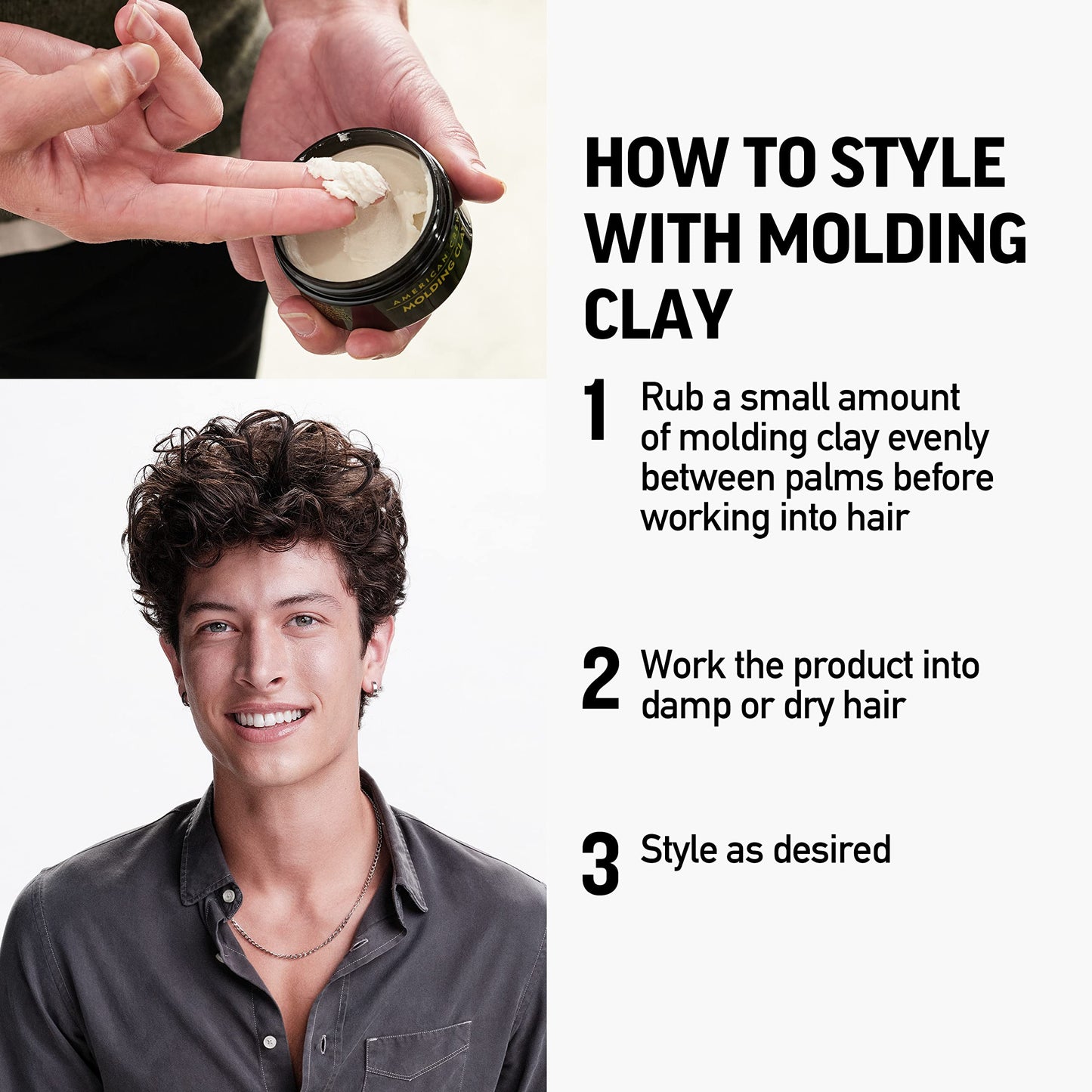 White Smoke American Crew Men's Hair Molding Clay (OLD VERSION), Like Hair Gel with High Hold with Medium Shine, 3 Oz (Pack of 1)