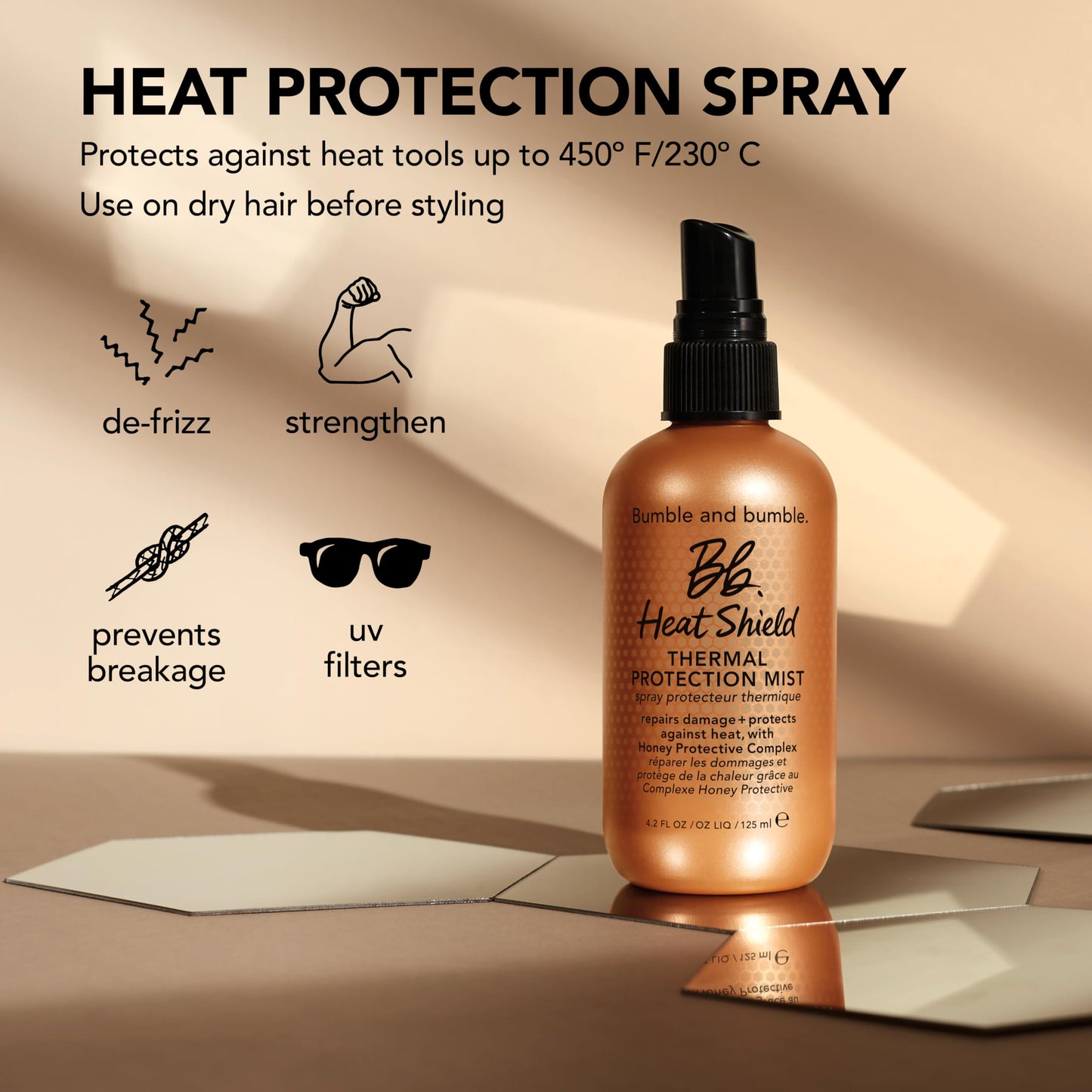 Rosy Brown Bumble and bumble. Heat Shield Thermal Protection Hair Mist | Frizz Control, Damage Repair, Heat Protection, Prevents Breakage, Color Safe | For Curly, Wavy, Straight Hair | Mini Travel Size, 2 Fl Oz