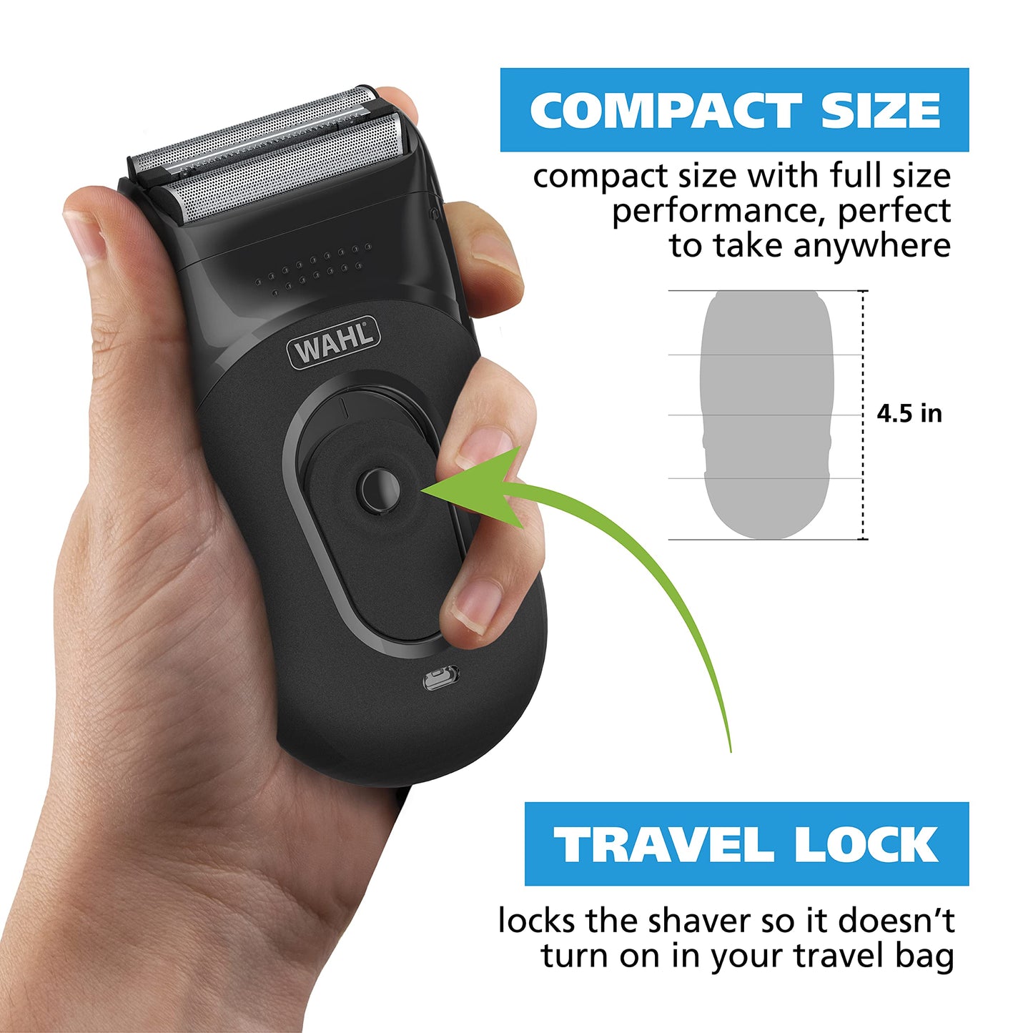 White Smoke Wahl Compact Rechargeable Lithium Ion Shaver Kit with Hygienic Rinseable Foils & Cutter Bar with Dual Flexible Foils That Move with The Contours of Your Face - 7065