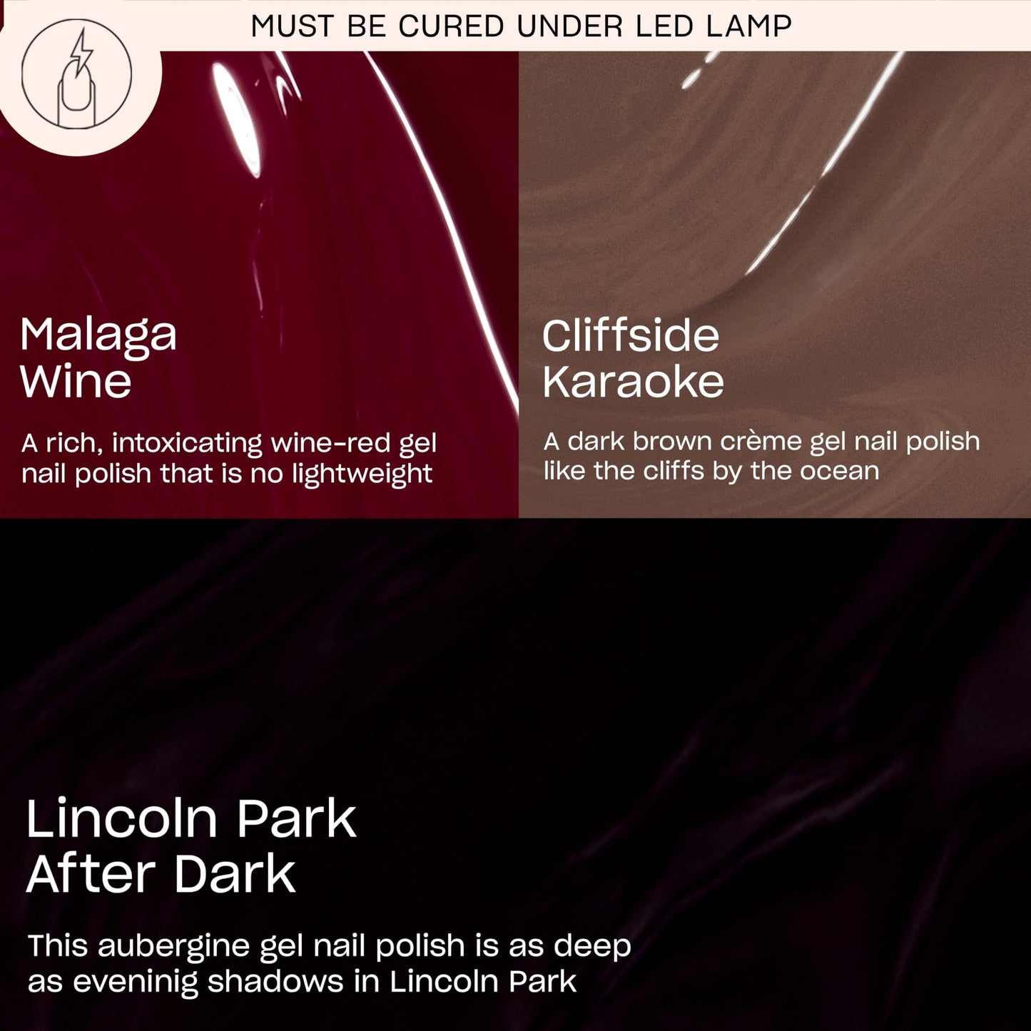 Black OPI GelColor Iconic Dark Shades Gel Nail Polish Trio Bundle | Lincoln Park After Dark + Malaga Wine + Cliffside Karaoke Crème UV Cure Gel Polish Colors
