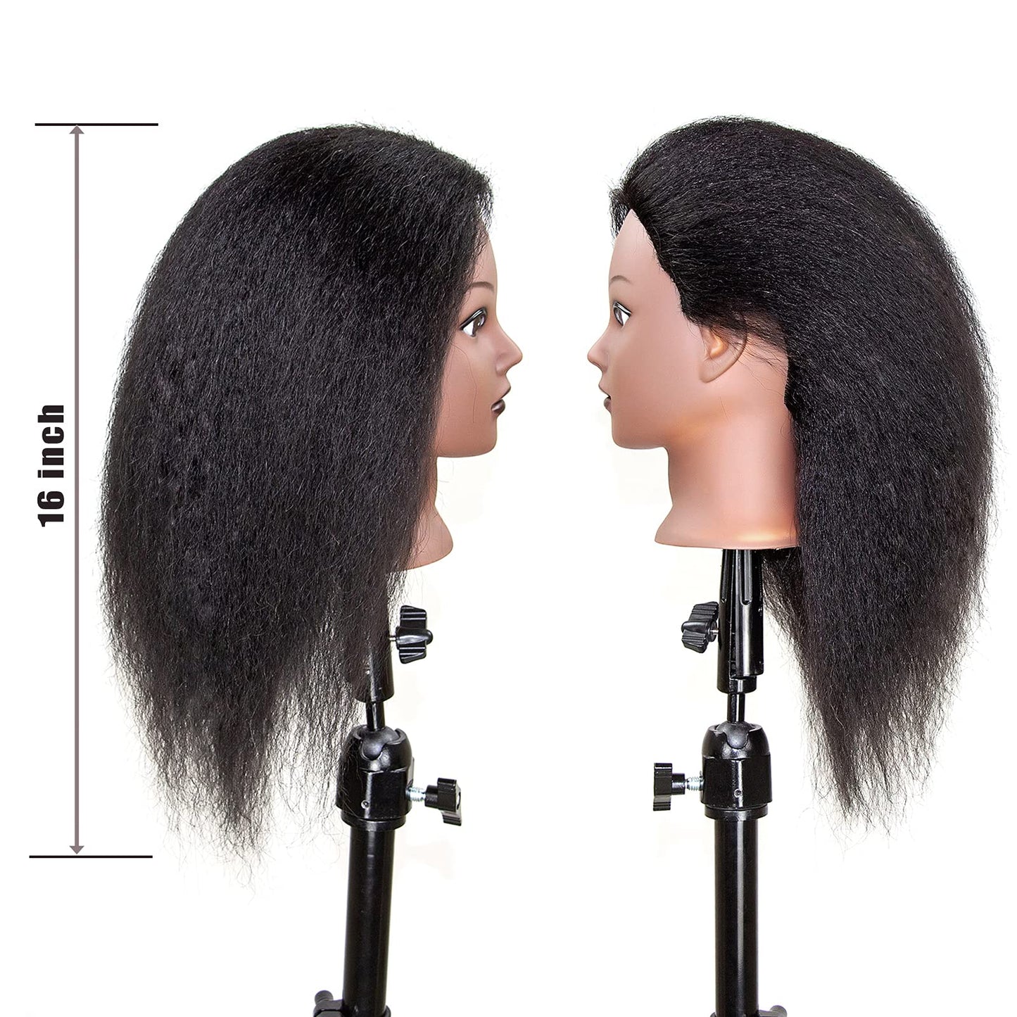 White Smoke JMHAIR Mannequins Head 16" 100% Real Hair For Manual Braiding Styling Practice Hairdresser School Manikin Head Curling Dyeing Hairdresser Cosmetology Doll Head Training Head- Female Black